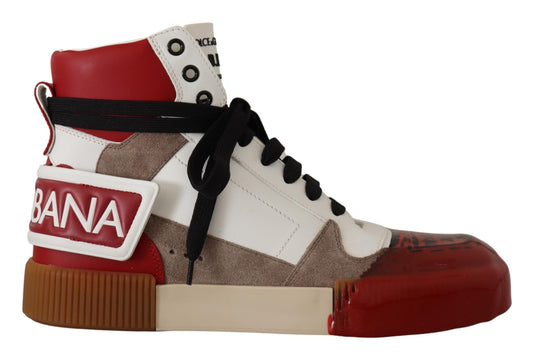 Dolce & Gabbana High-Top Leather Sneakers - Pristine White & Accents