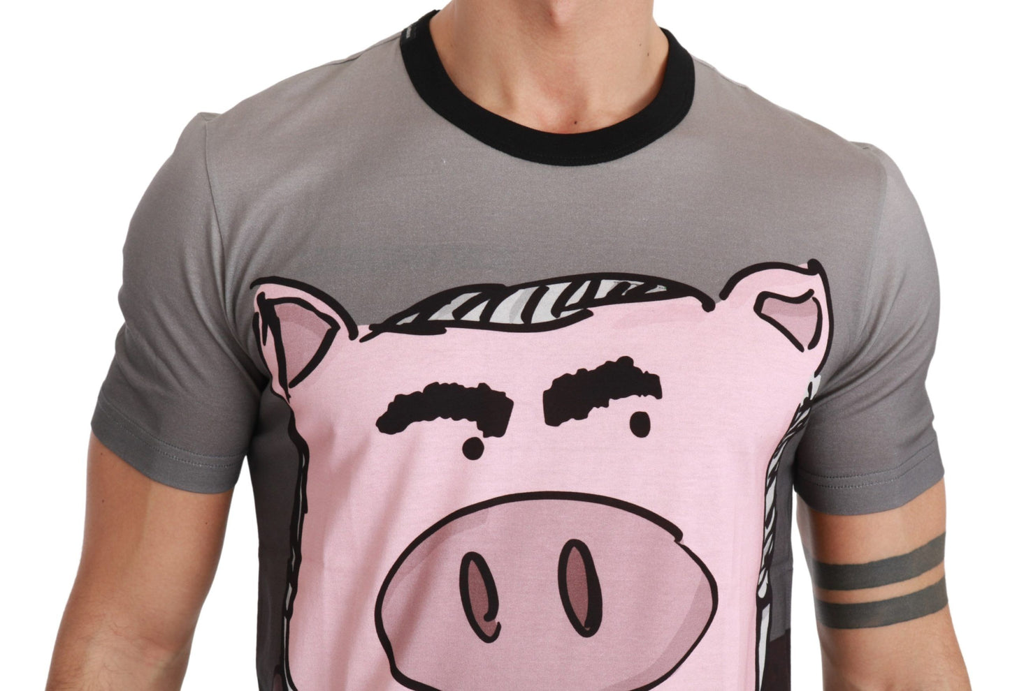 Dolce & Gabbana Gray Cotton Year of the Pig T-Shirt