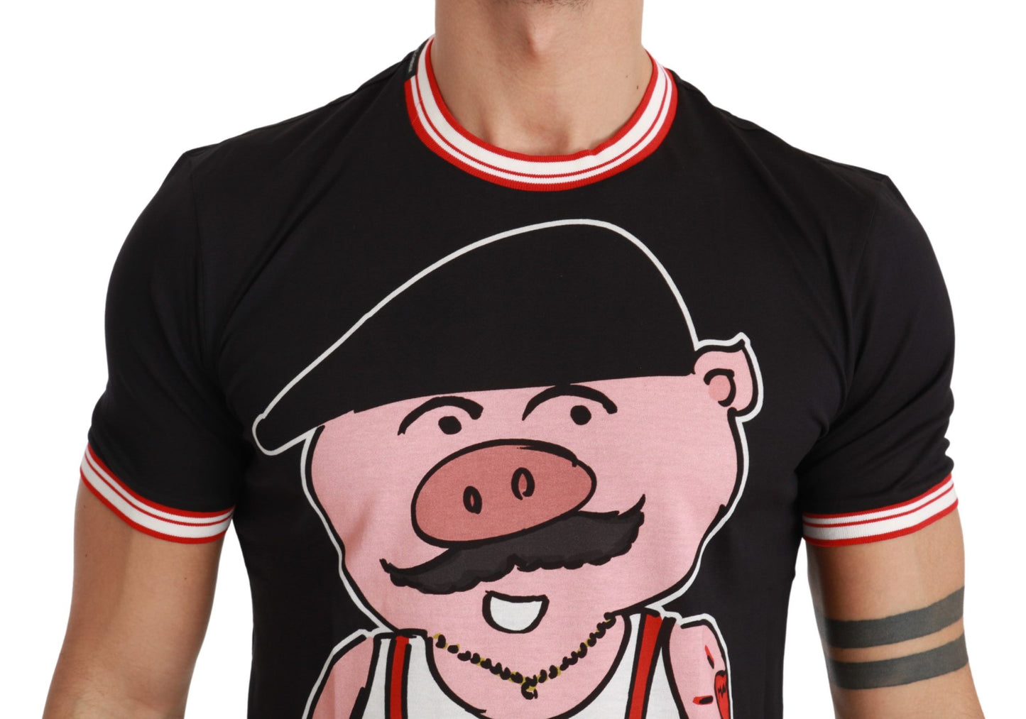 Dolce & Gabbana Sleek Black Cotton Tee with Unique Motif