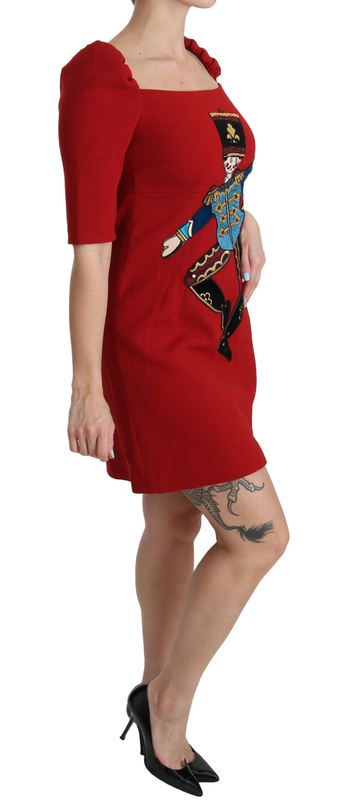 Dolce & Gabbana Chic Red Toy Embroidered Mini Sheath Dress