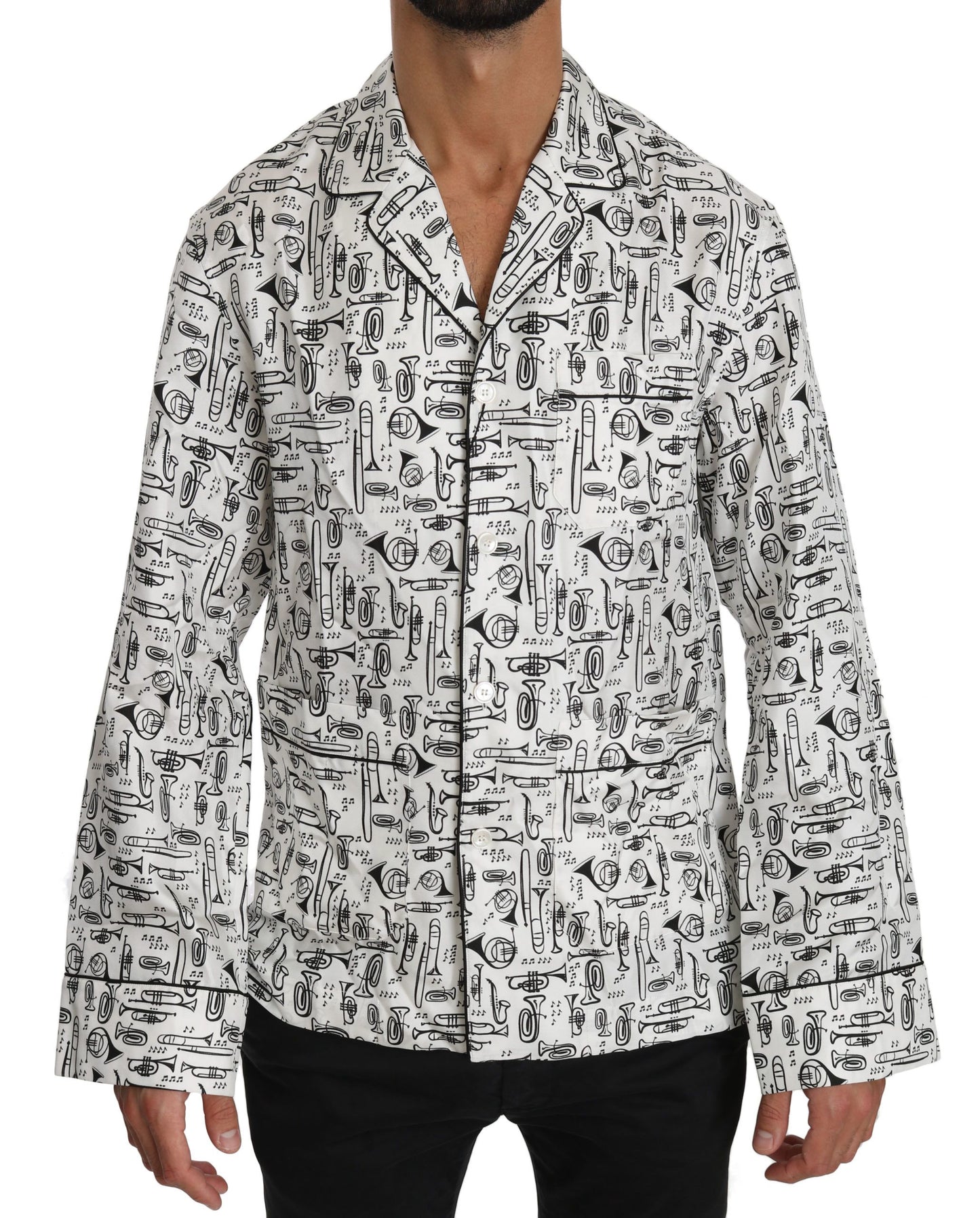 Dolce & Gabbana Elegant Silk Musical Print Pajama Shirt