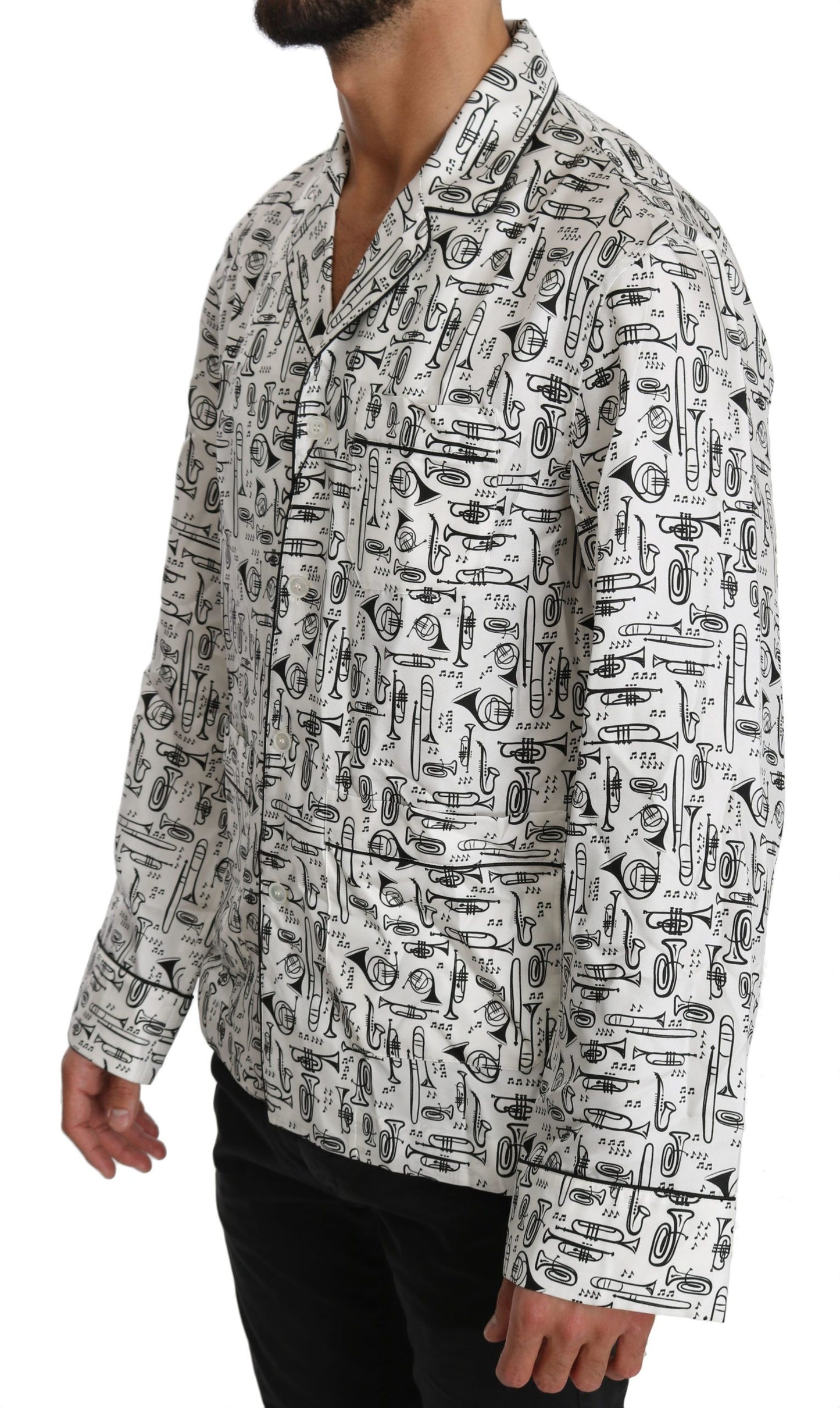 Dolce & Gabbana Elegant Silk Musical Print Pajama Shirt