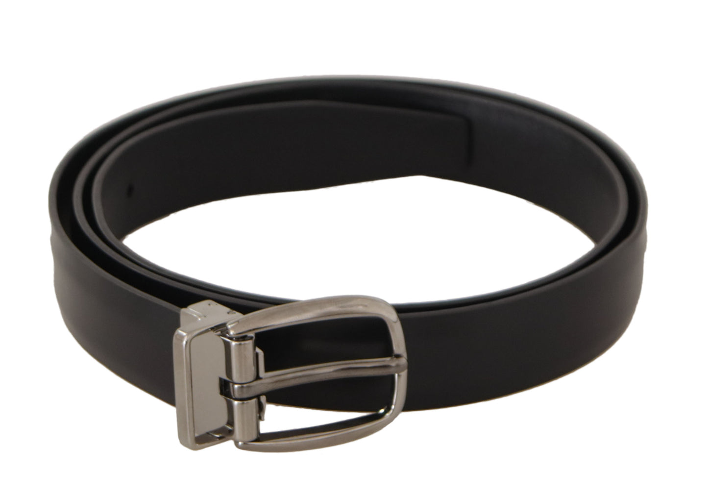 Dolce & Gabbana Black Calf Leather Silver Tone Metal Buckle Belt