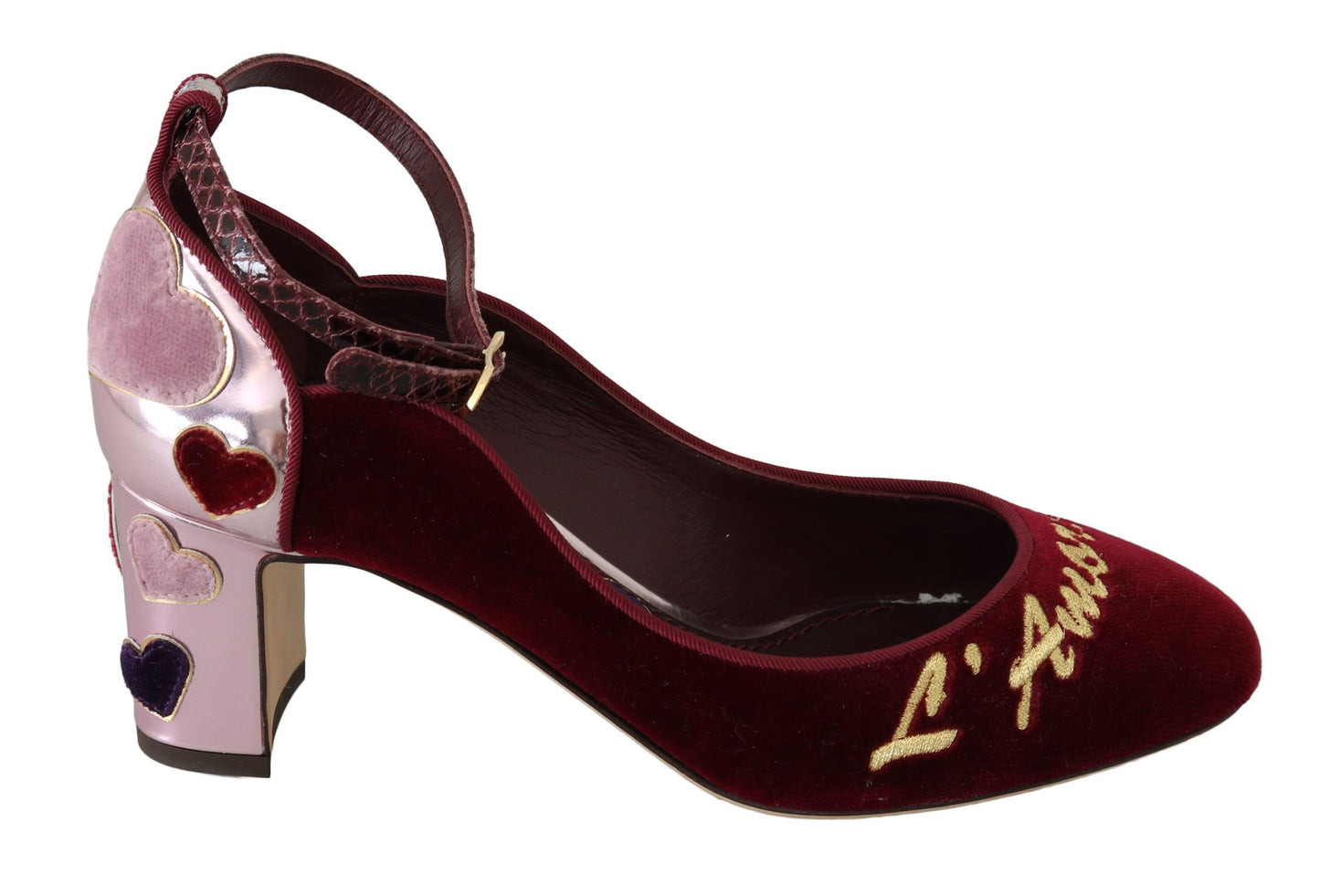 Dolce & Gabbana Elegant Red Ankle Strap Heels with Heart Patches