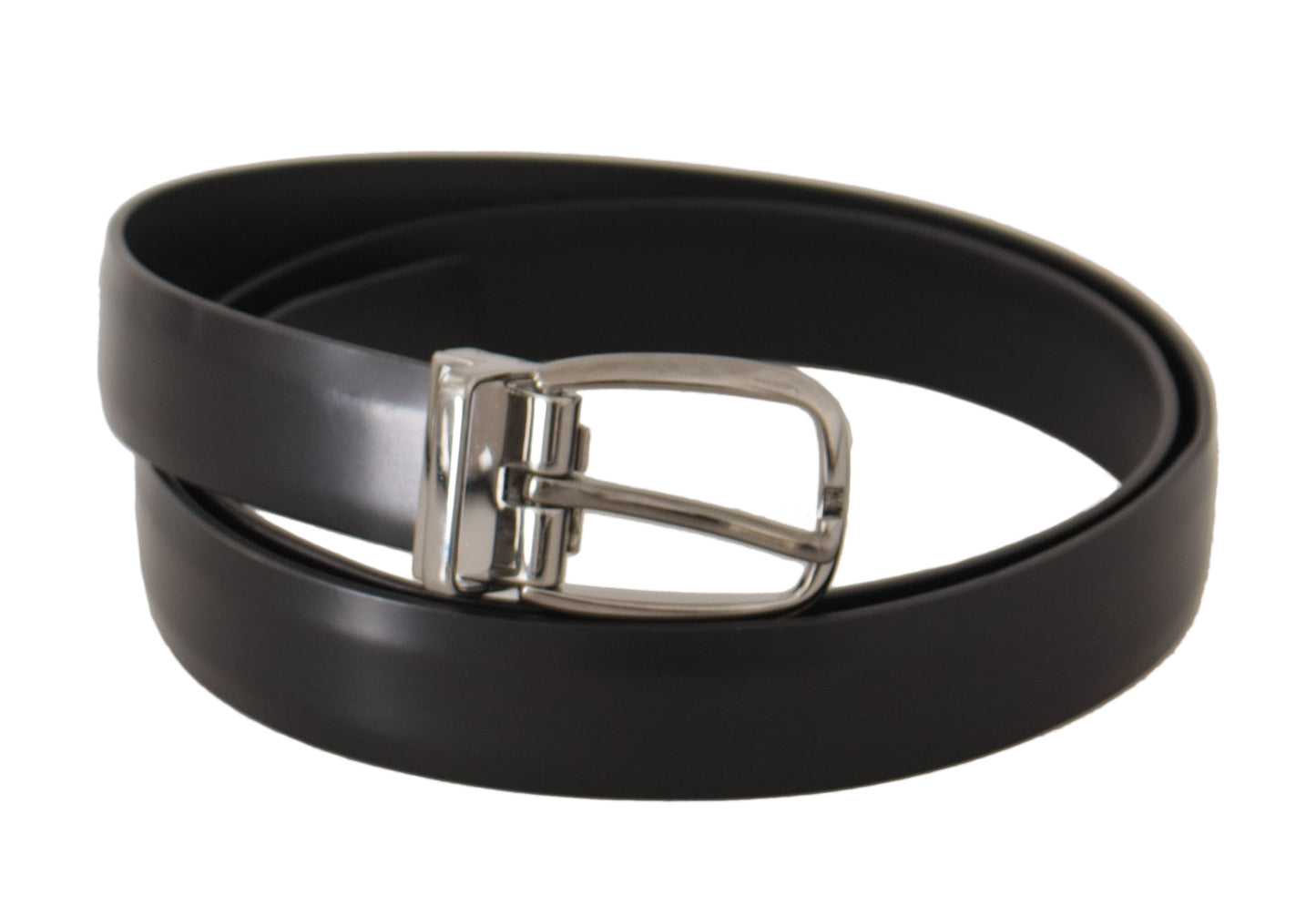 Dolce & Gabbana Black Calf Leather Silver Tone Metal Buckle Belt