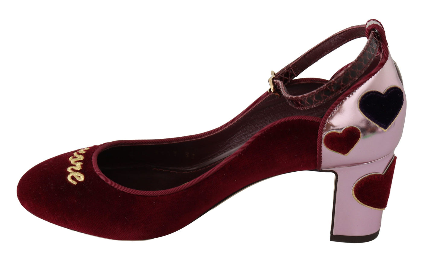 Dolce & Gabbana Elegant Red Ankle Strap Heels with Heart Patches