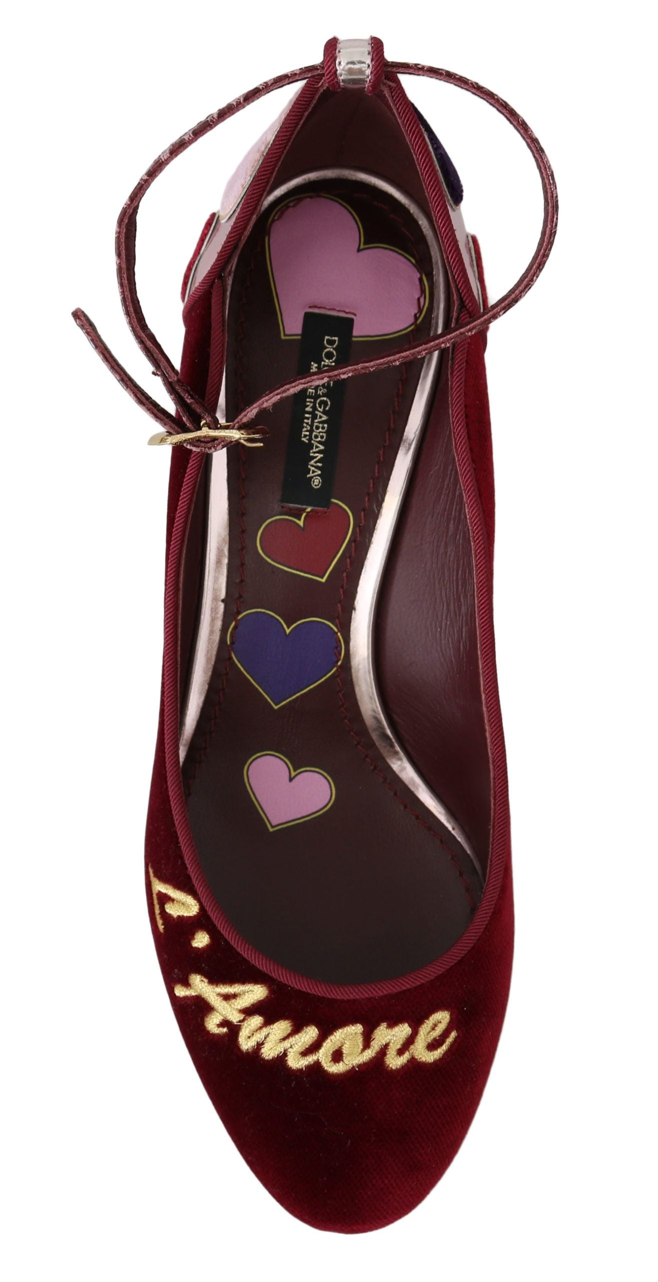 Dolce & Gabbana Elegant Red Ankle Strap Heels with Heart Patches