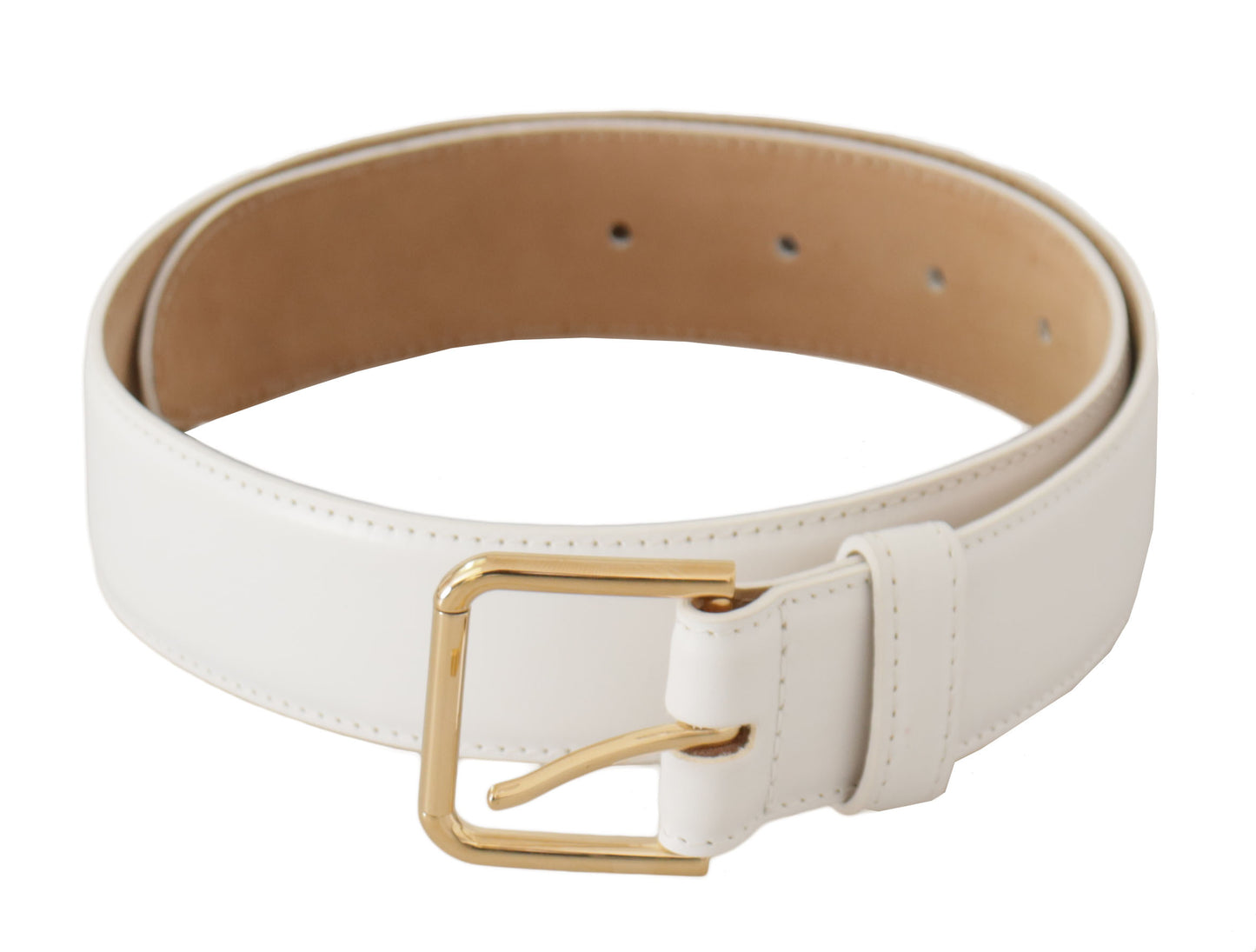 Dolce & Gabbana Elegant White Leather Belt with Engraved Buckle