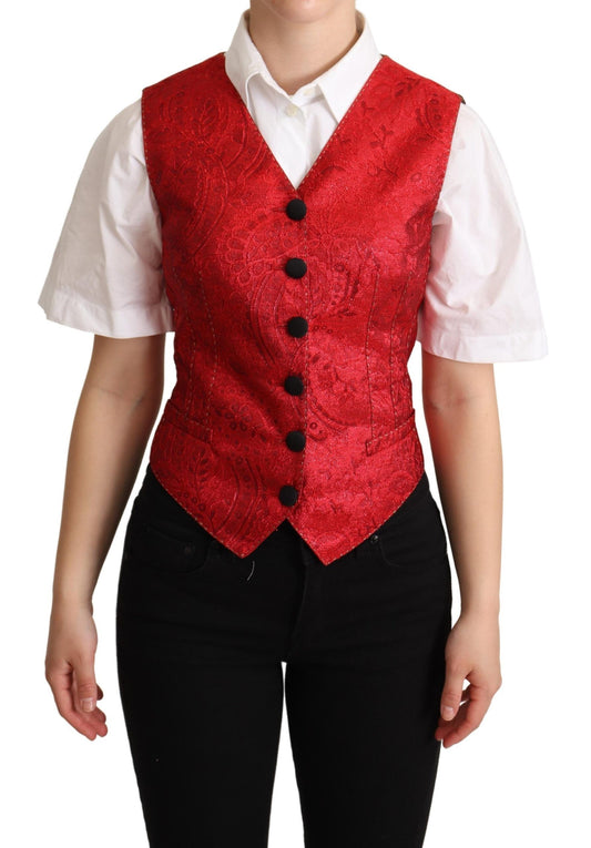 Dolce & Gabbana Red Brocade Leopard Print Waistcoat