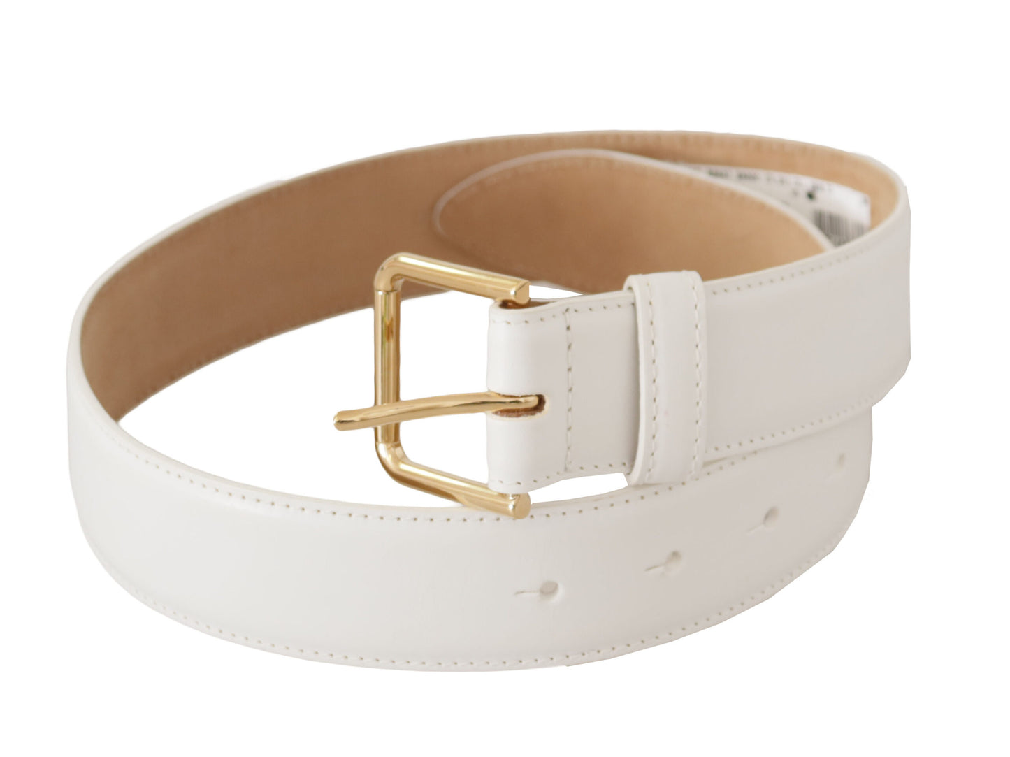 Dolce & Gabbana Elegant White Leather Belt with Engraved Buckle