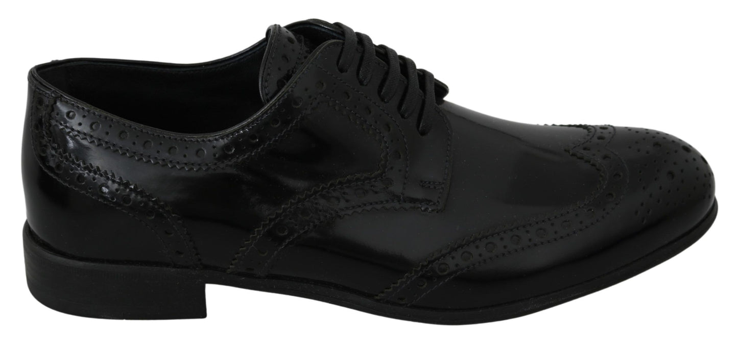 Dolce & Gabbana Elegant Black Leather Derby Brogue Flats