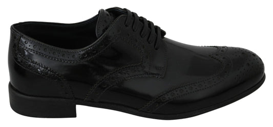 Dolce & Gabbana Elegant Black Leather Derby Brogue Flats