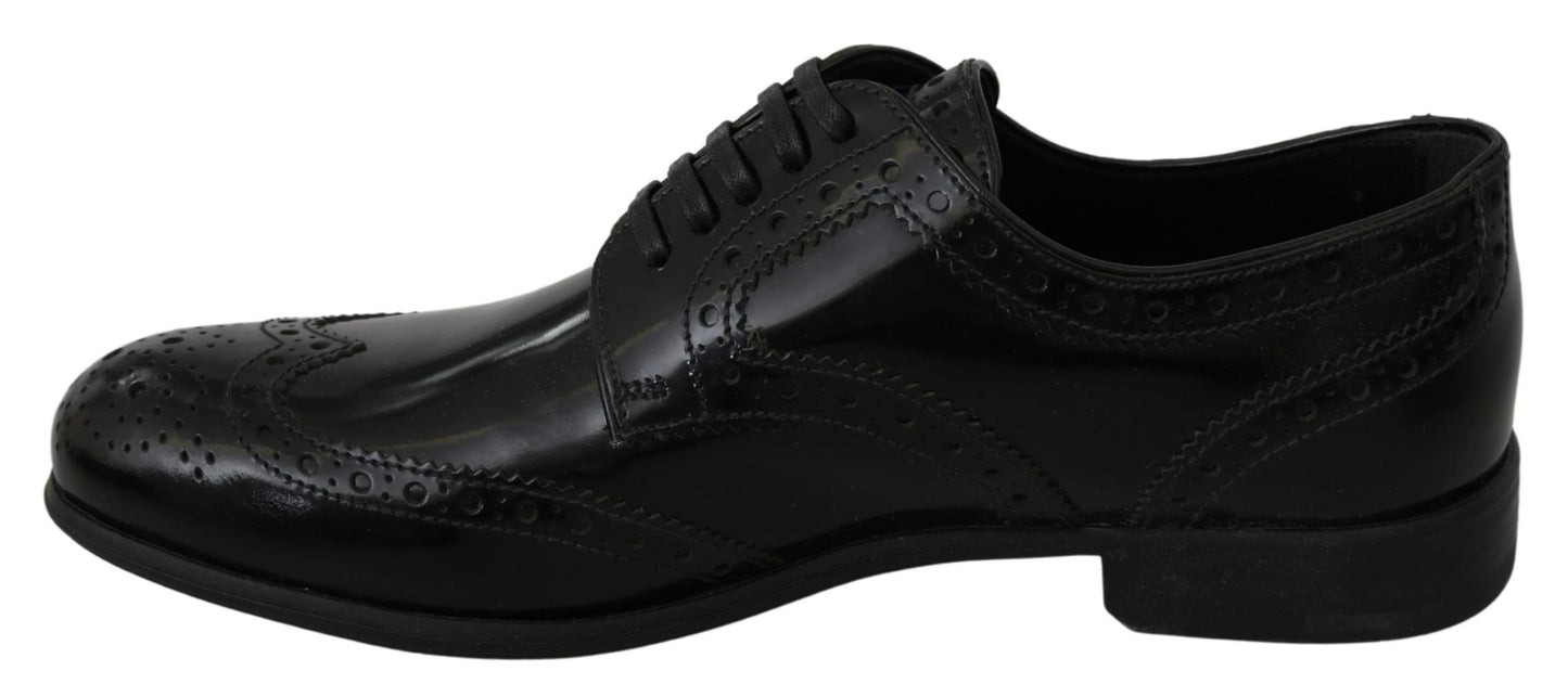 Dolce & Gabbana Elegant Black Leather Derby Brogue Flats