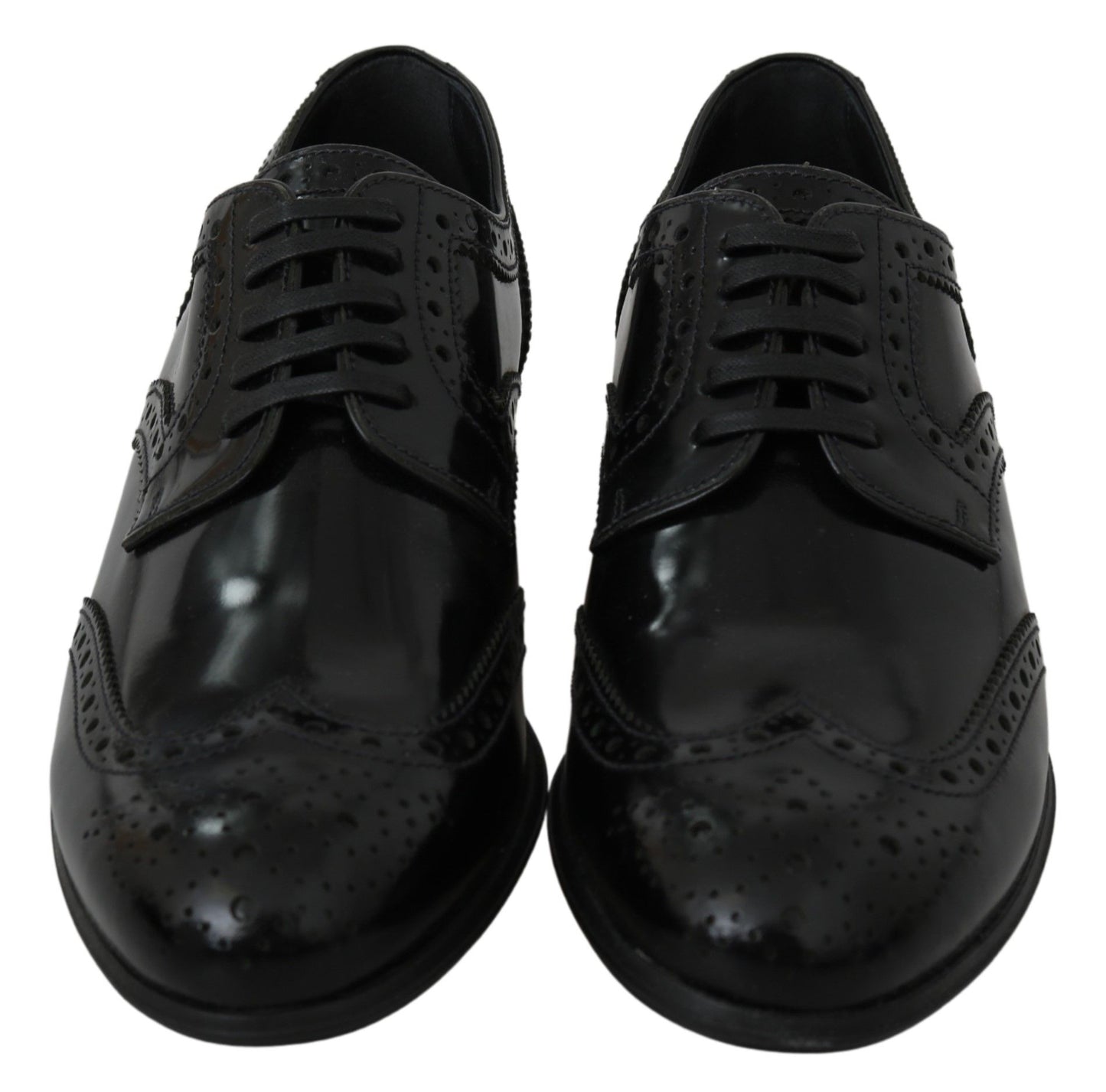 Dolce & Gabbana Elegant Black Leather Derby Brogue Flats