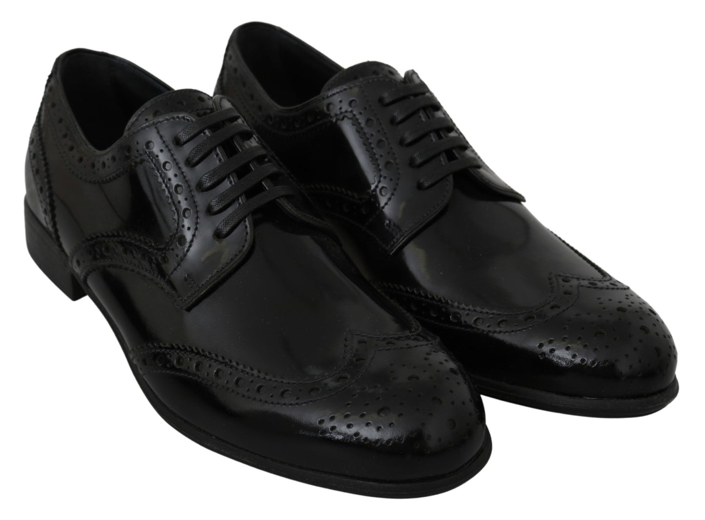 Dolce & Gabbana Elegant Black Leather Derby Brogue Flats