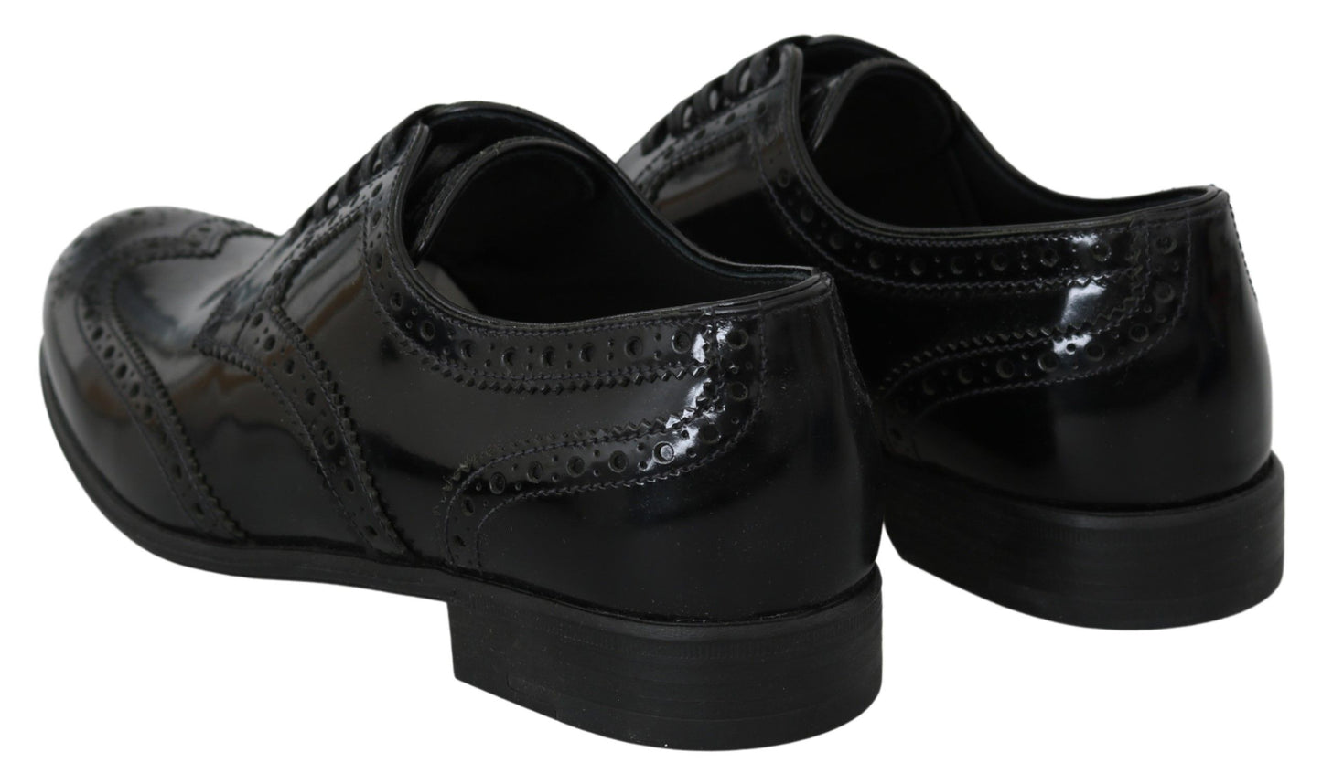 Dolce & Gabbana Elegant Black Leather Derby Brogue Flats