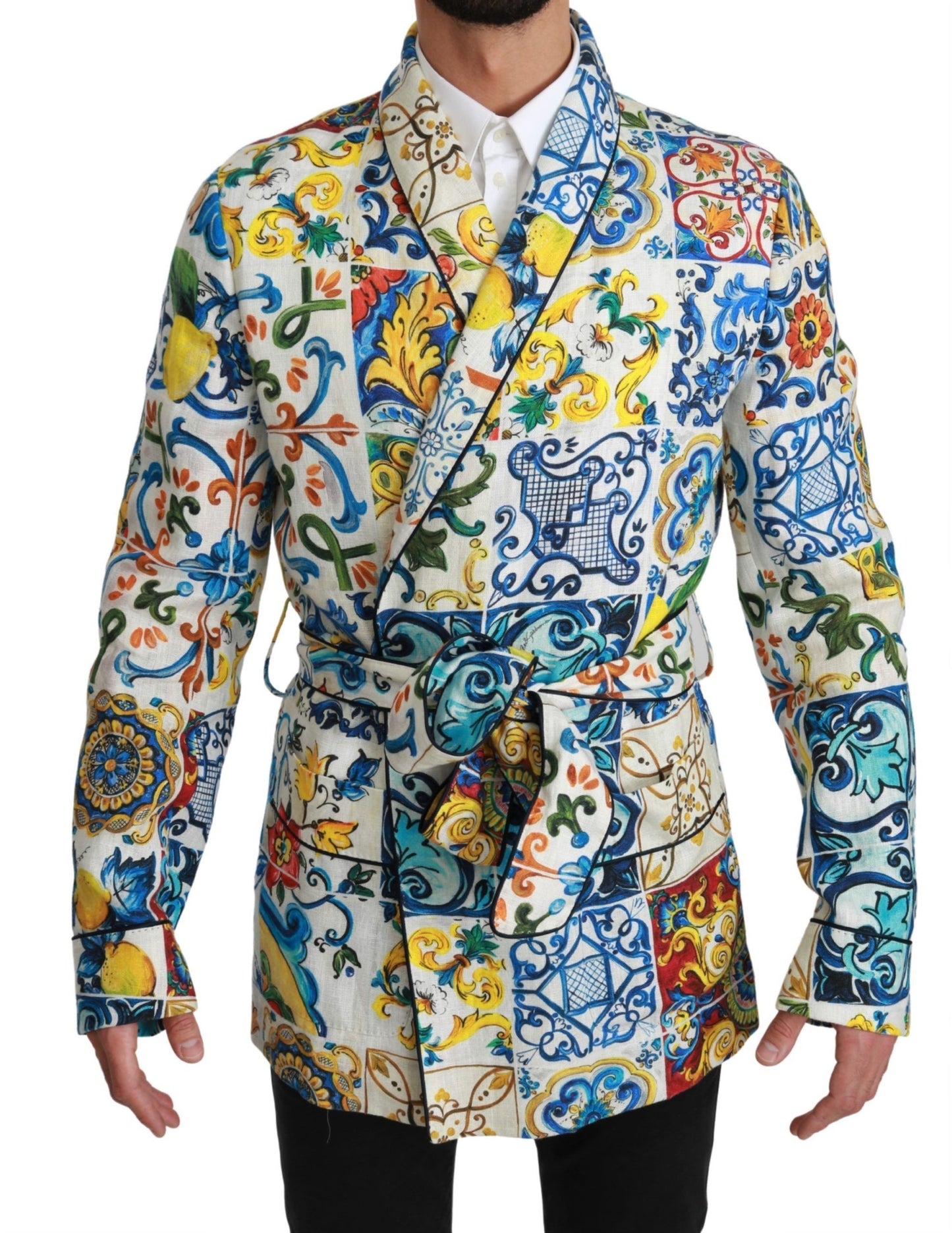 Dolce & Gabbana Multicolor Majolica Robe Jacket Coat