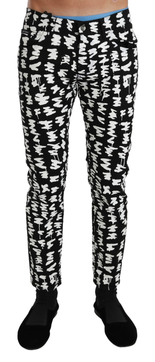 Dolce & Gabbana Elegant Black and White Patterned Denim Jeans