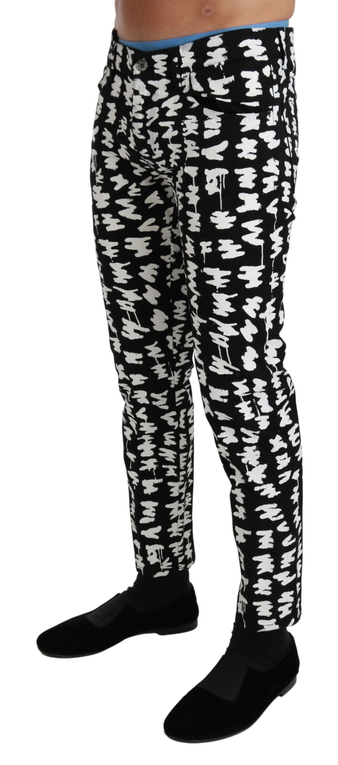 Dolce & Gabbana Elegant Black and White Patterned Denim Jeans