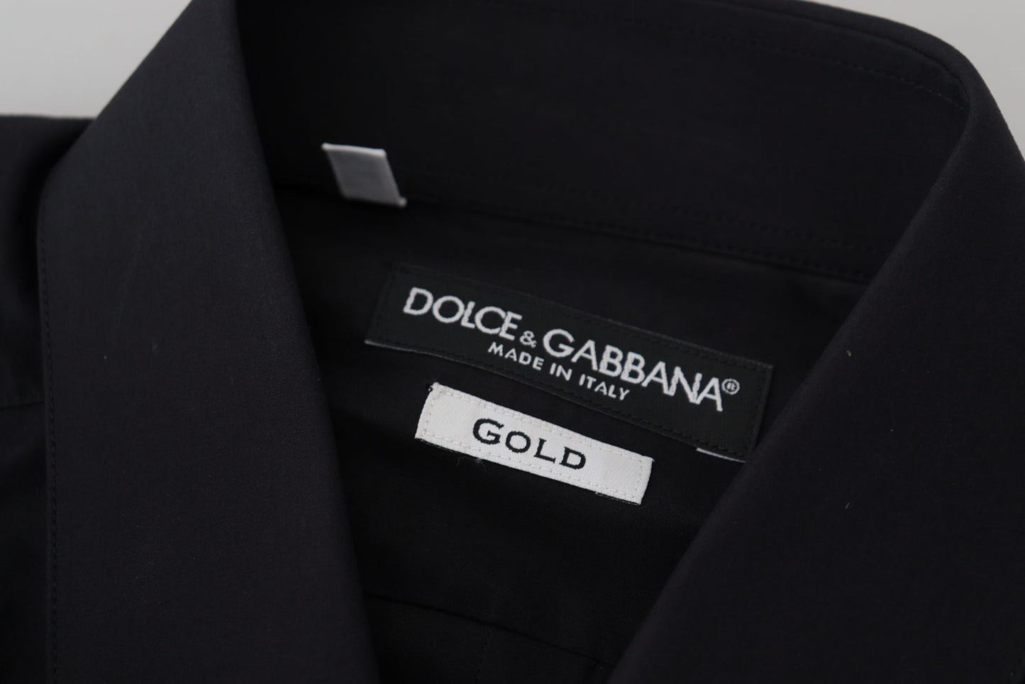 Dolce & Gabbana Black Cotton Slim Fit Formal Dress GOLD Shirt