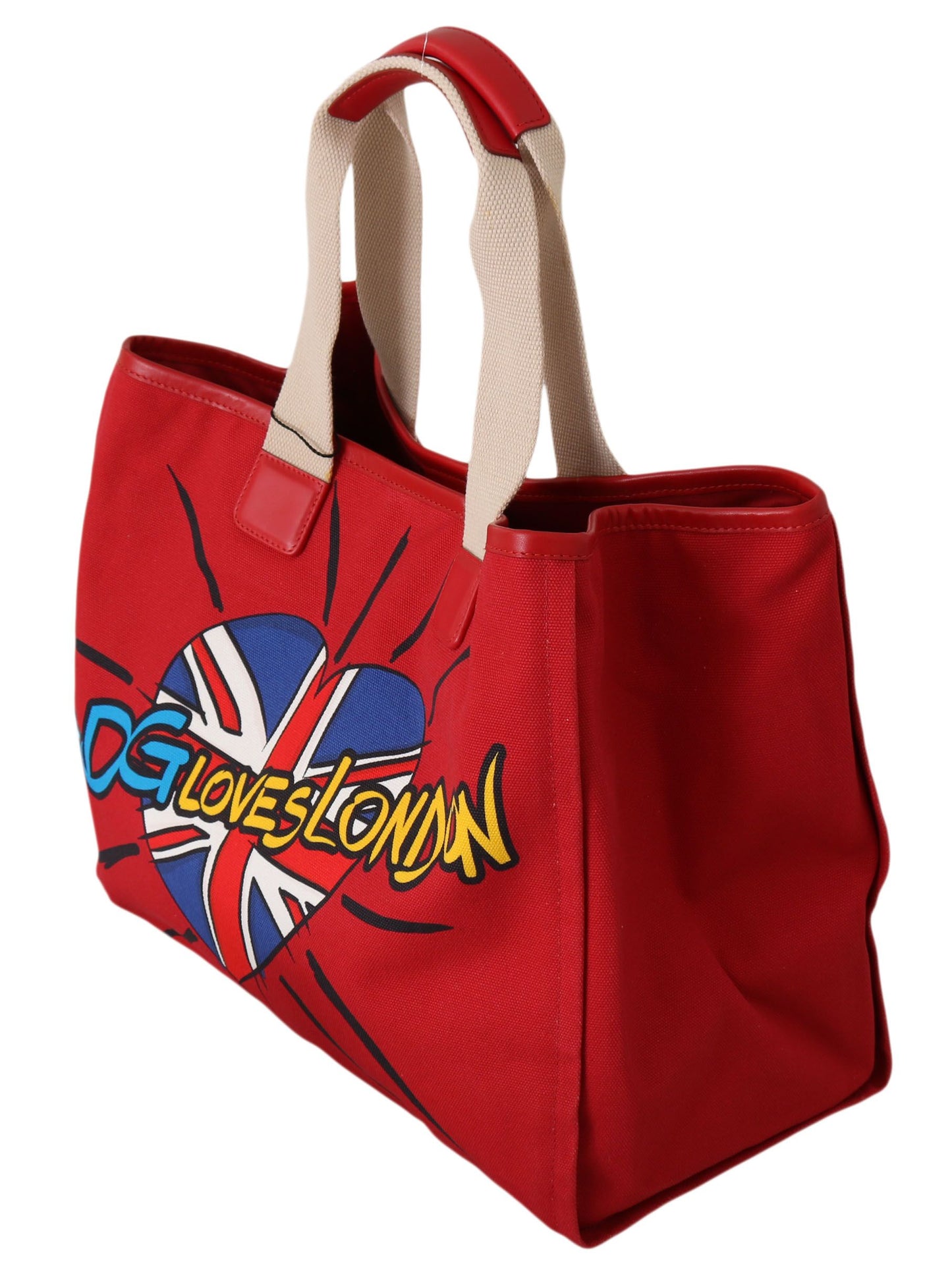 Dolce & Gabbana Chic Red Cotton Leather Tote Travel Bag