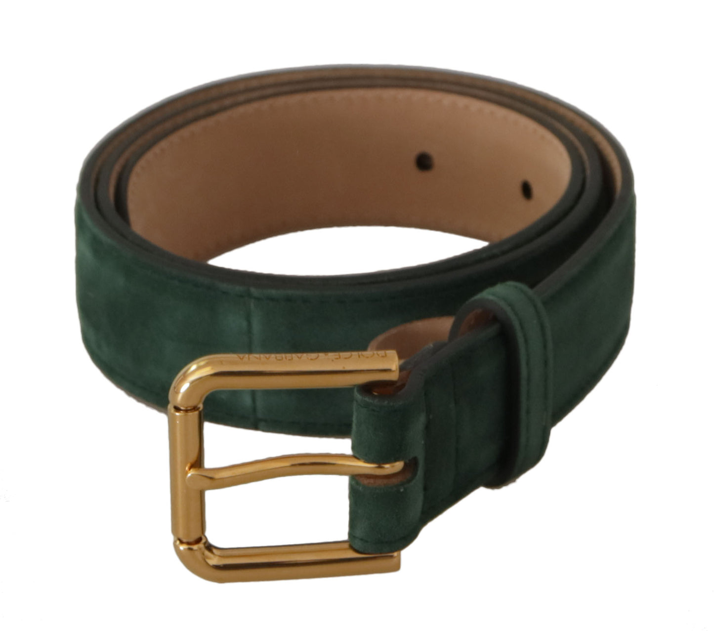 Dolce & Gabbana Moss Green Velvet Gold Tone Logo Metal Buckle Belt