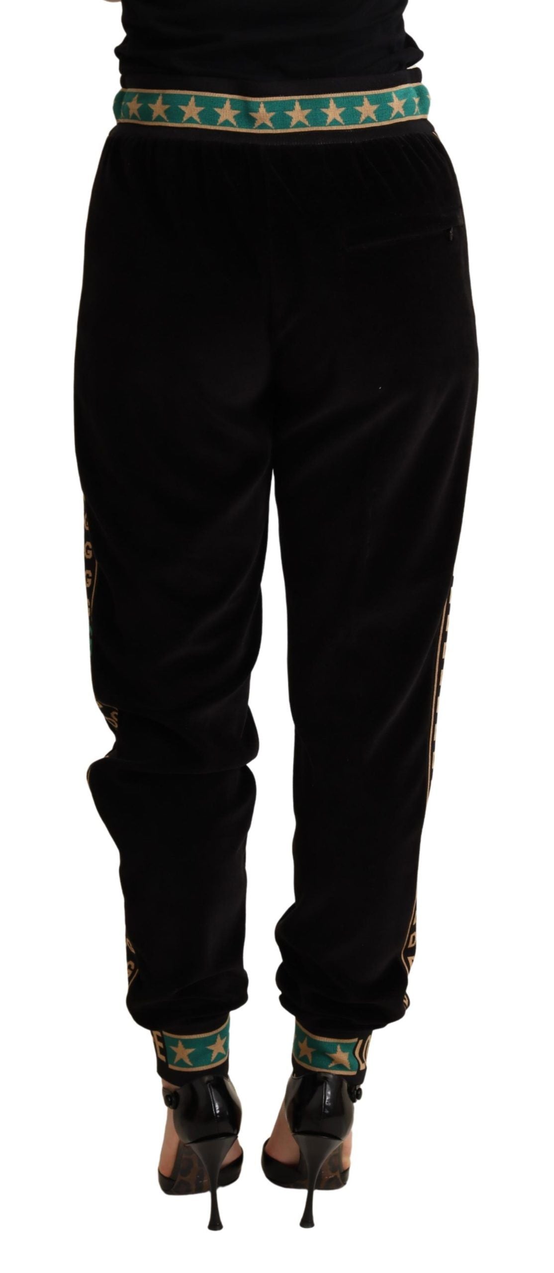 Dolce & Gabbana Chic Black Velour Embroidered Sweatpants