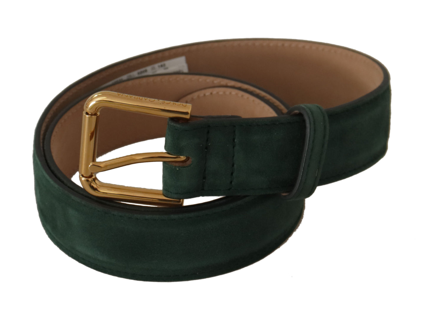 Dolce & Gabbana Moss Green Velvet Gold Tone Logo Metal Buckle Belt