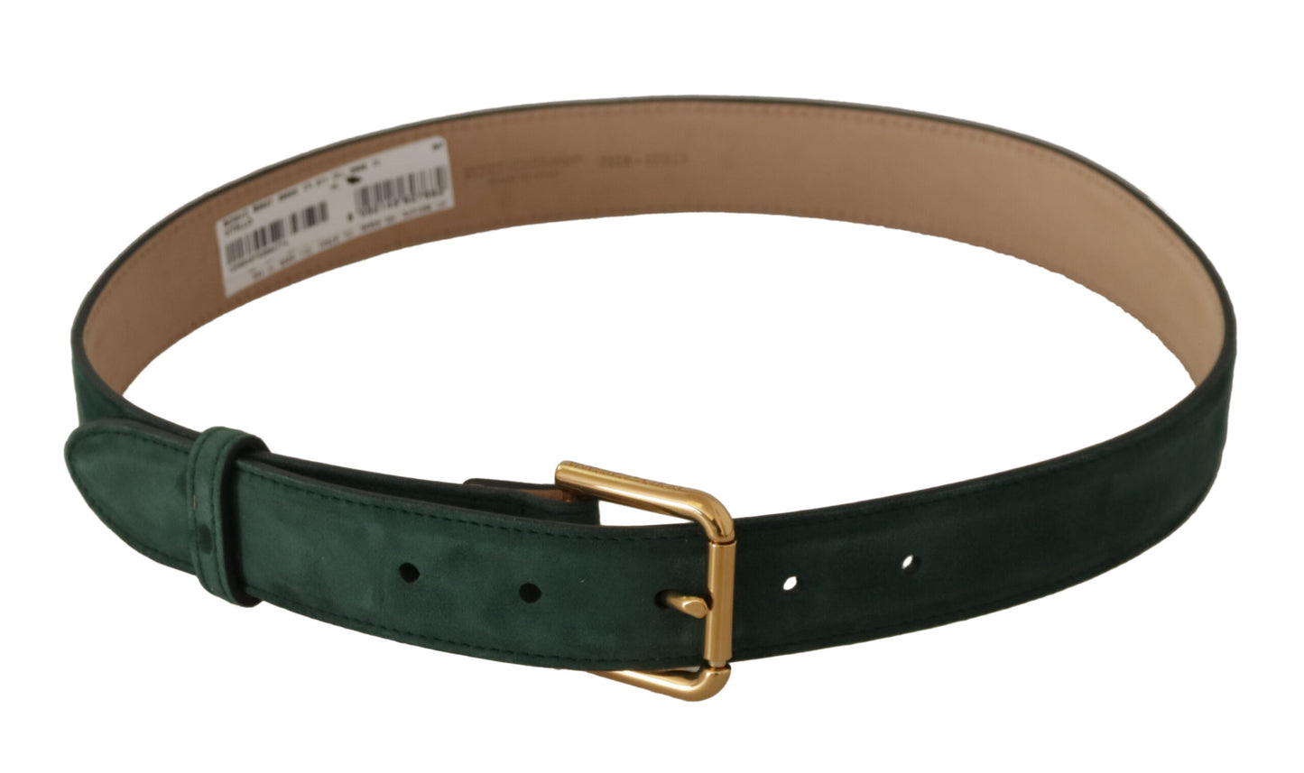 Dolce & Gabbana Moss Green Velvet Gold Tone Logo Metal Buckle Belt