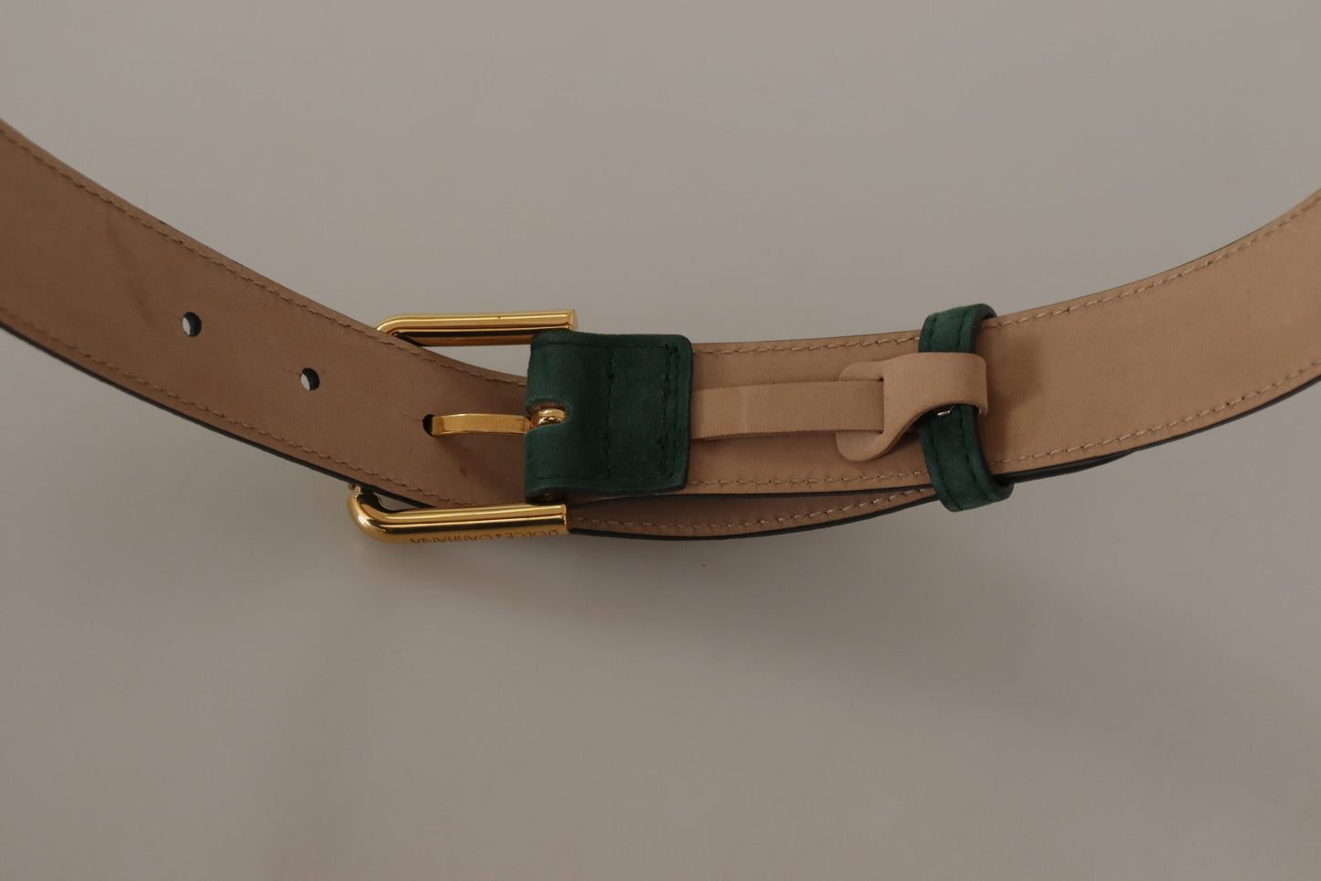 Dolce & Gabbana Moss Green Velvet Gold Tone Logo Metal Buckle Belt