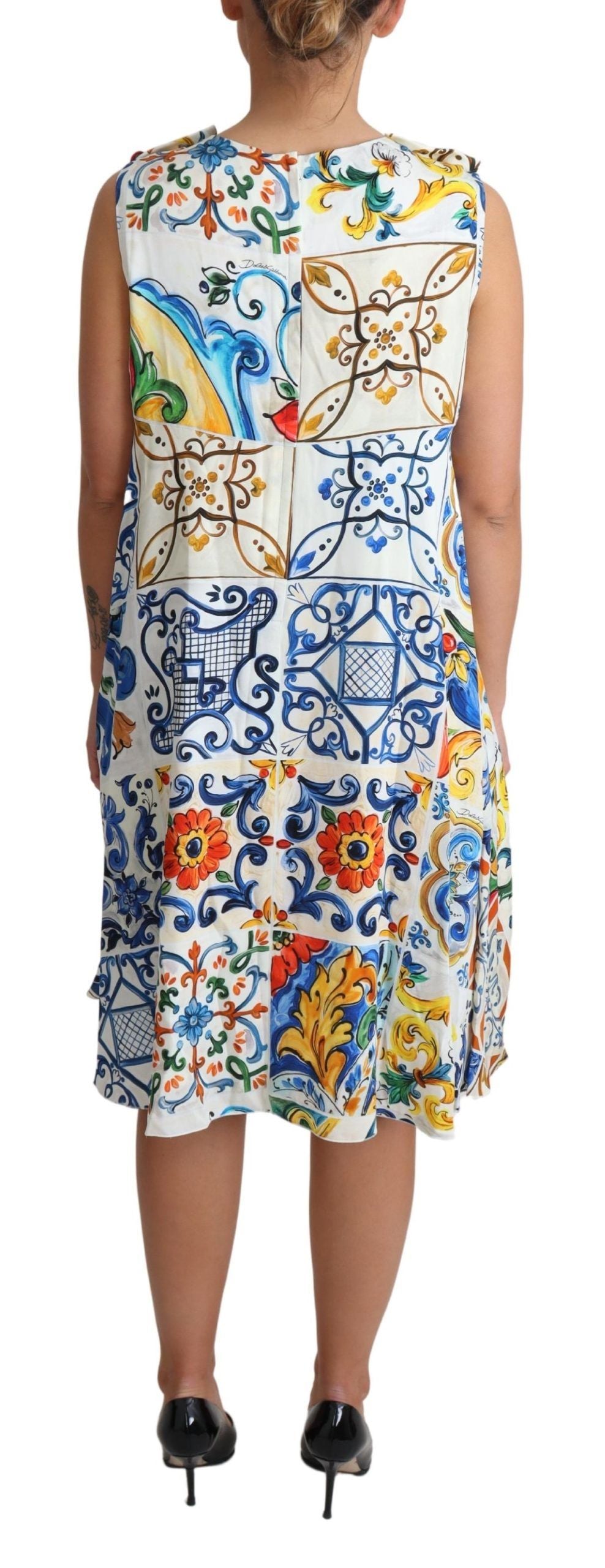 Dolce & Gabbana Majolica Print Silk Sleeveless Knee-Length Dress