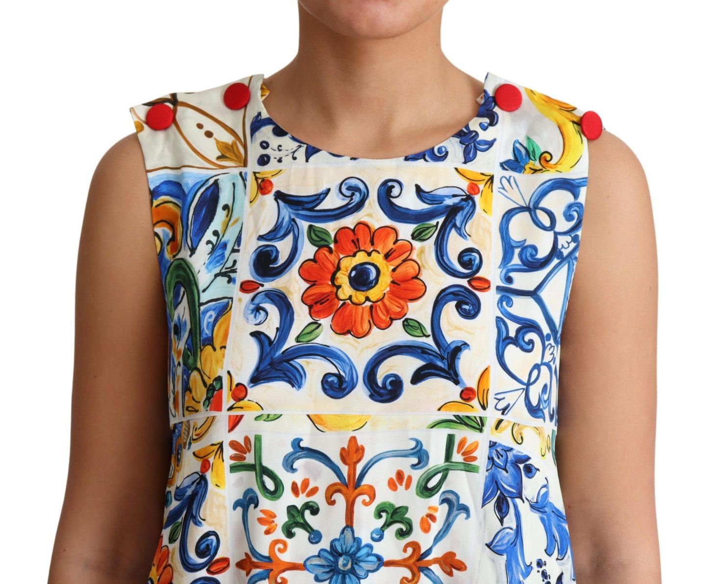 Dolce & Gabbana Majolica Print Silk Sleeveless Knee-Length Dress