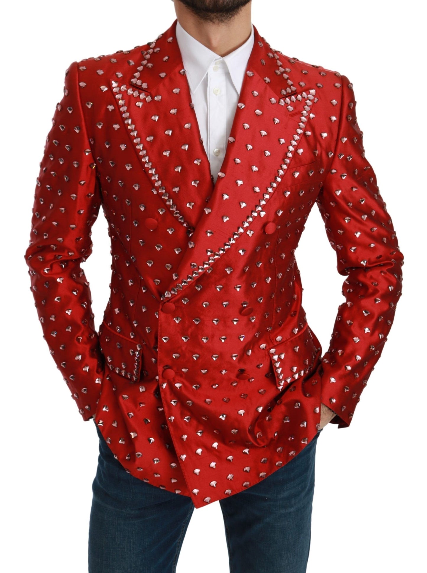 Dolce & Gabbana Elegant Red Silk Double Breasted Blazer