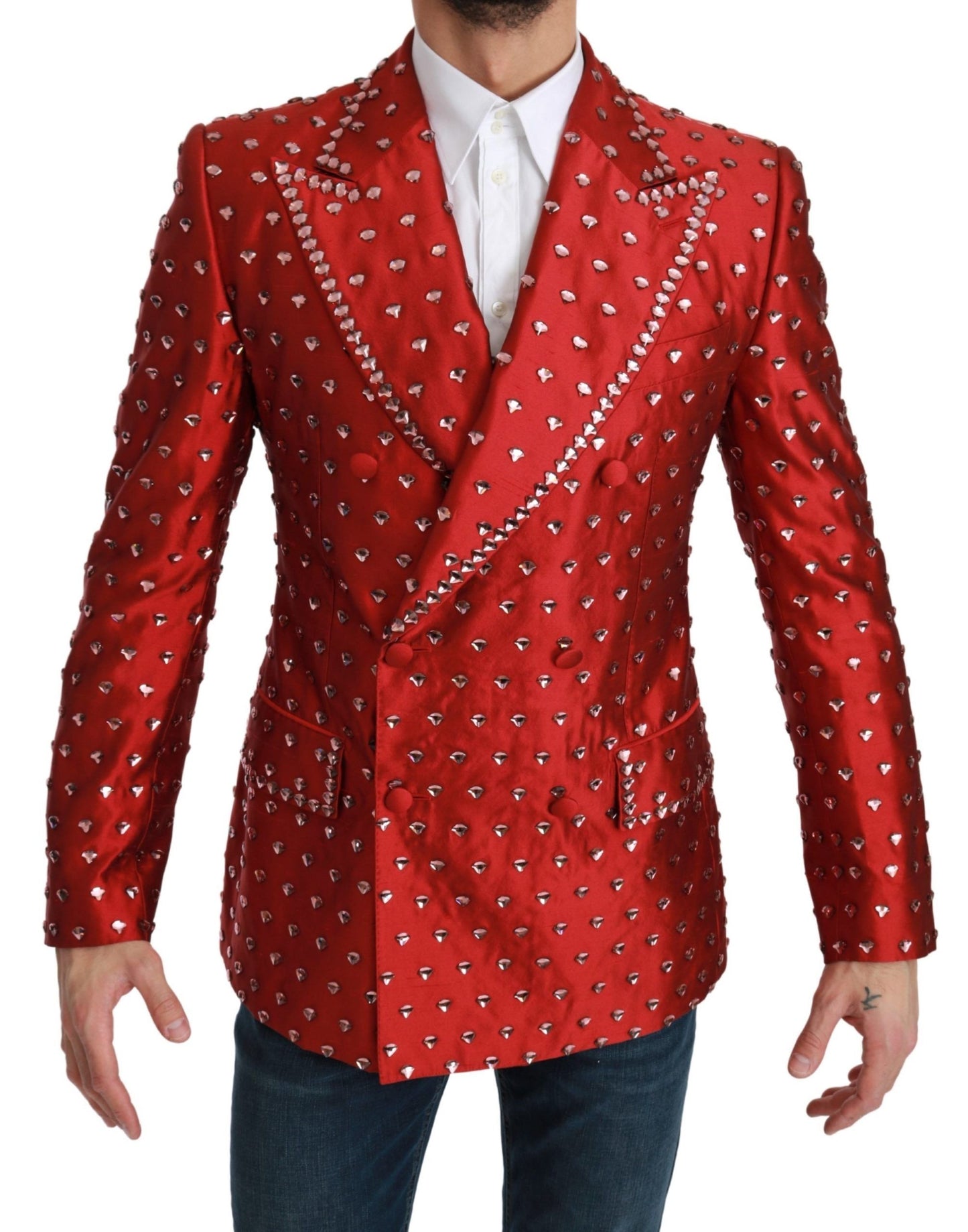 Dolce & Gabbana Elegant Red Silk Double Breasted Blazer