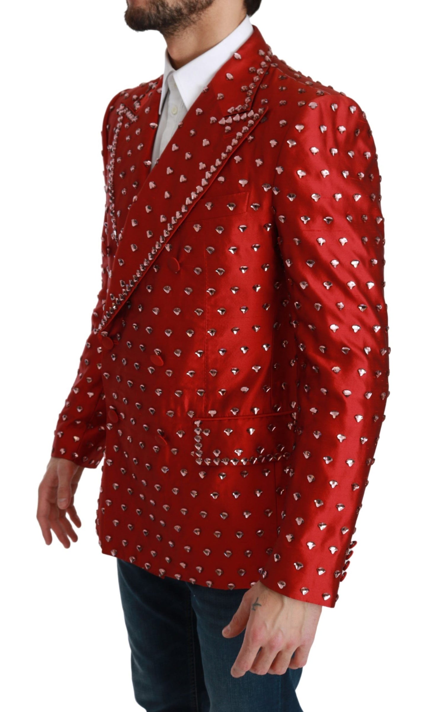 Dolce & Gabbana Elegant Red Silk Double Breasted Blazer