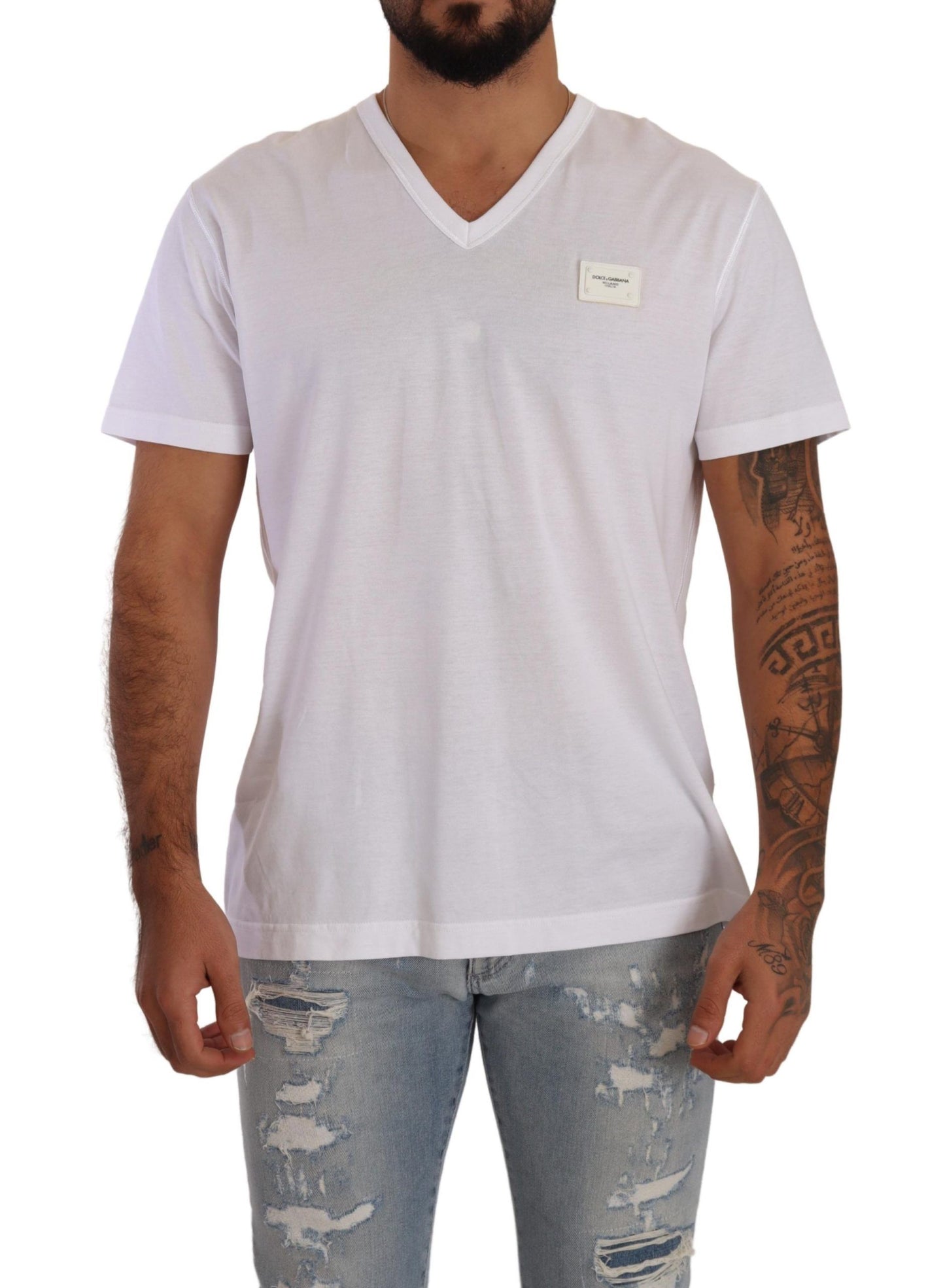 Dolce & Gabbana Elegant White V-Neck Cotton T-Shirt