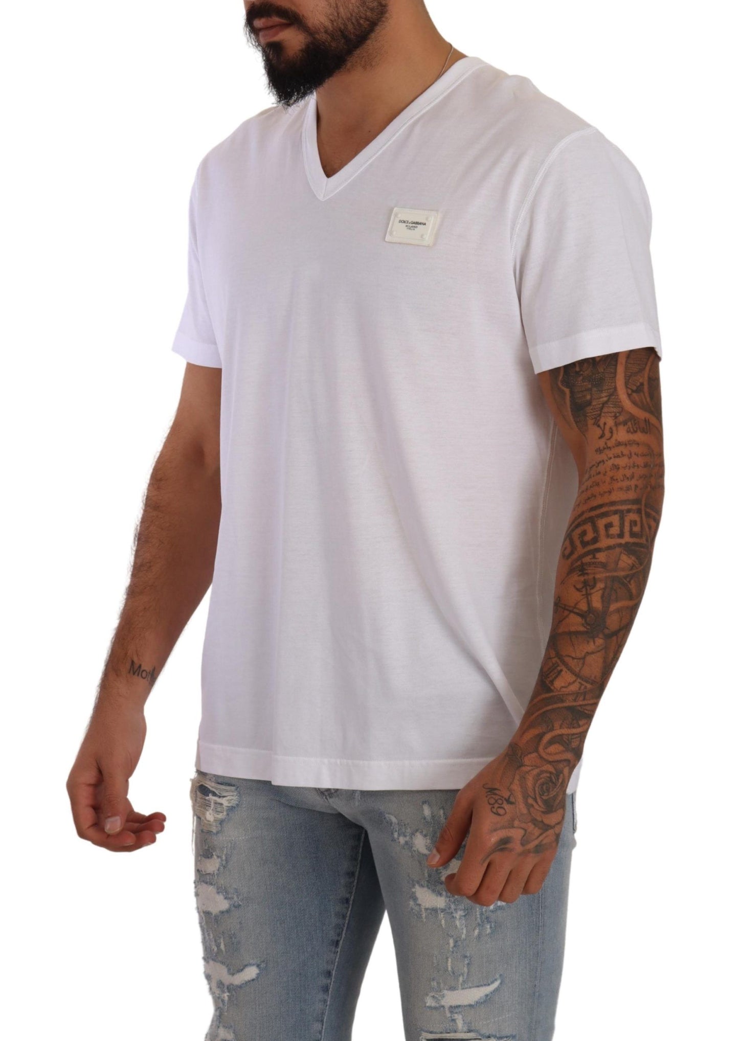 Dolce & Gabbana Elegant White V-Neck Cotton T-Shirt