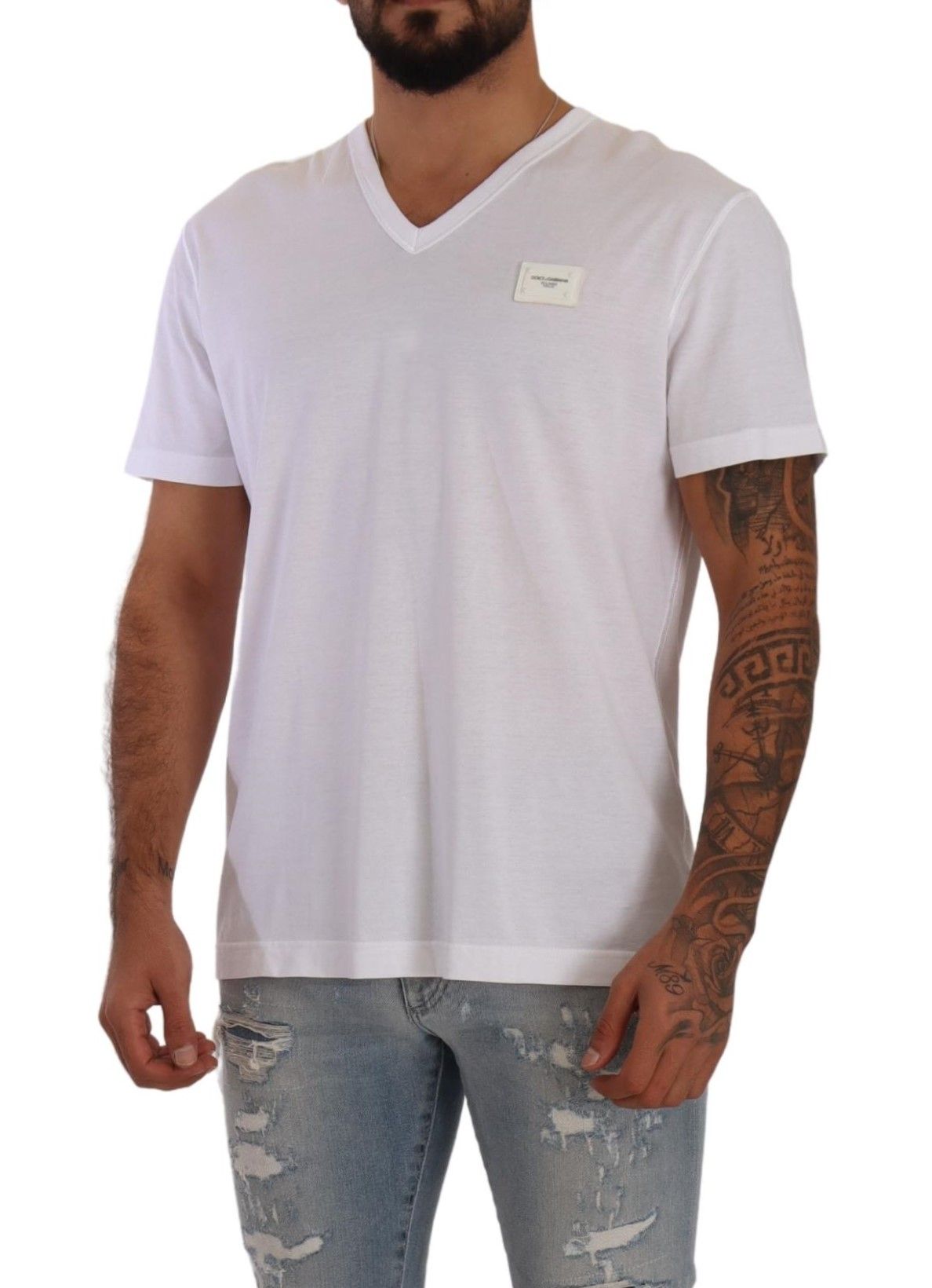 Dolce & Gabbana Elegant White V-Neck Cotton T-Shirt