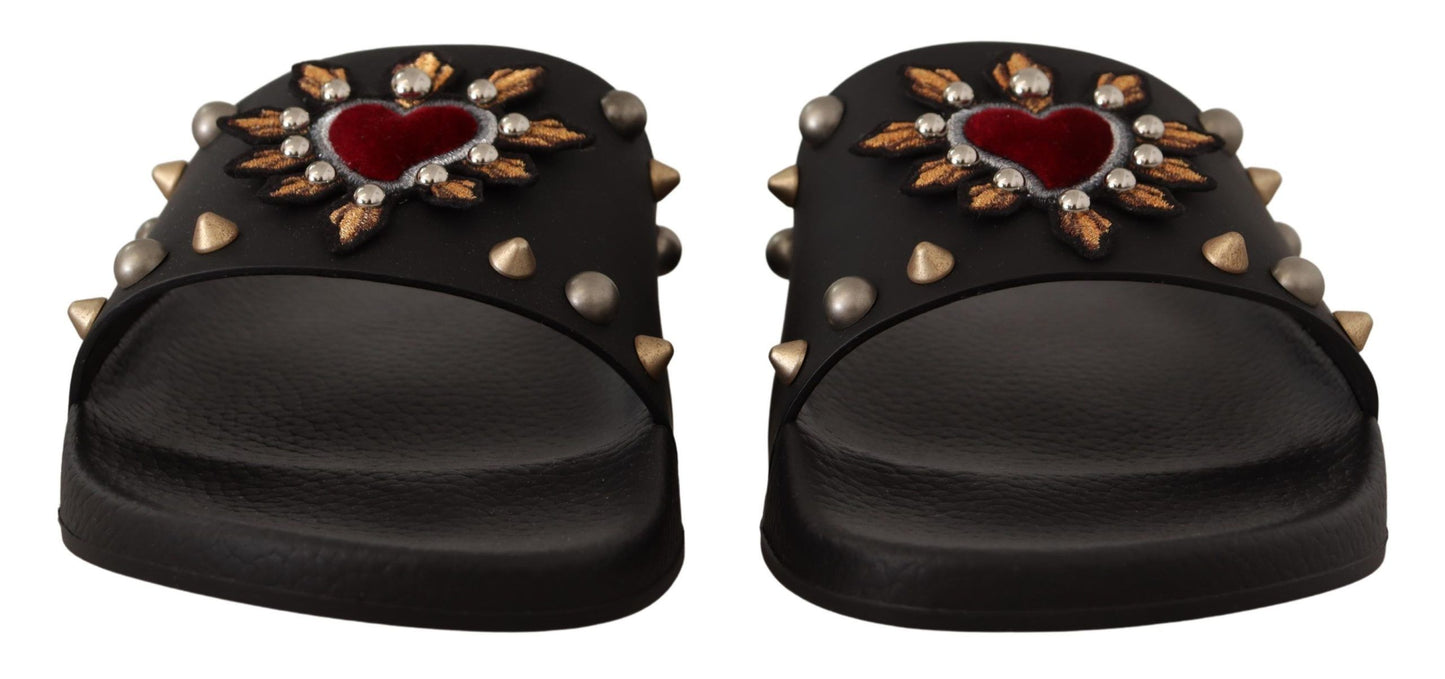 Dolce & Gabbana Elegant Black Leather Slide Sandals