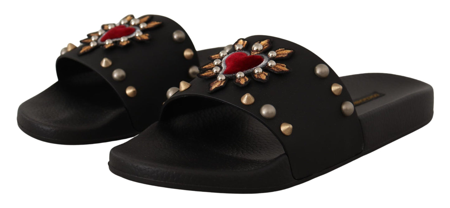 Dolce & Gabbana Elegant Black Leather Slide Sandals