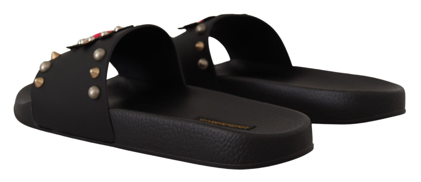 Dolce & Gabbana Elegant Black Leather Slide Sandals