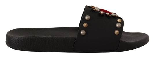 Dolce & Gabbana Elegant Black Leather Slide Sandals