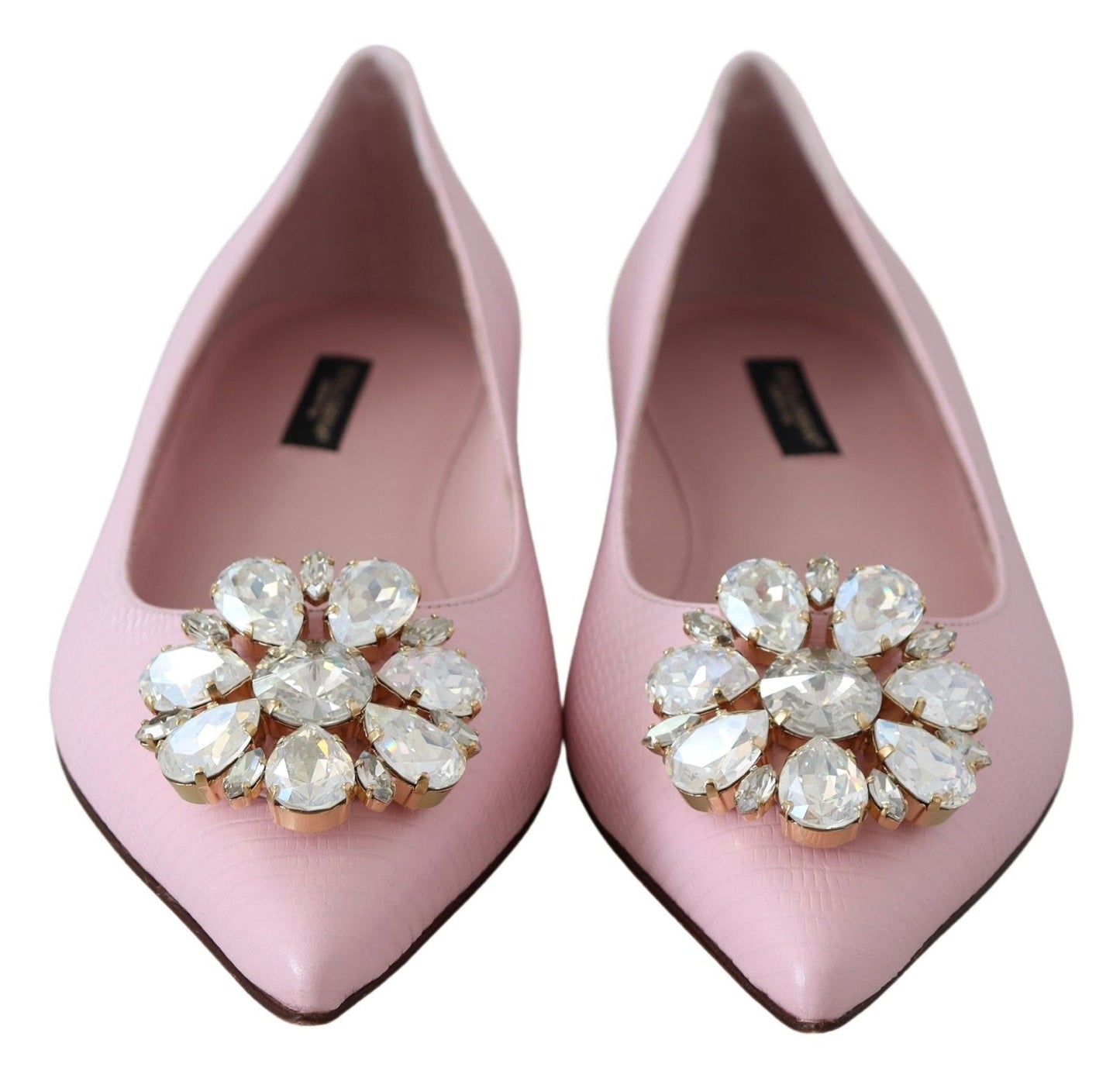 Dolce & Gabbana Pink Bellucci Leather Crystals Flats Shoes