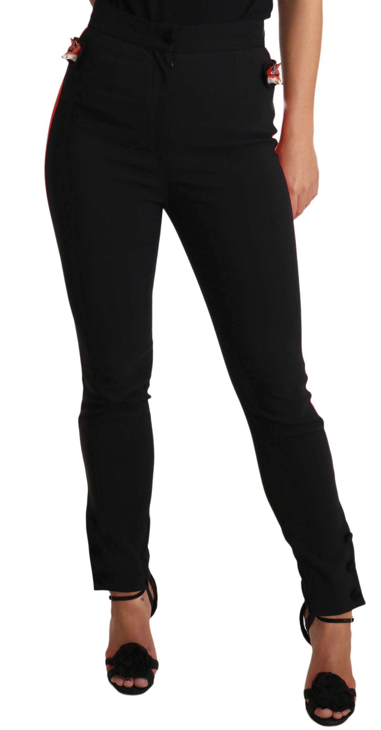 Dolce & Gabbana Chic Black Mid-Waist Skinny Pants with Red Stripe