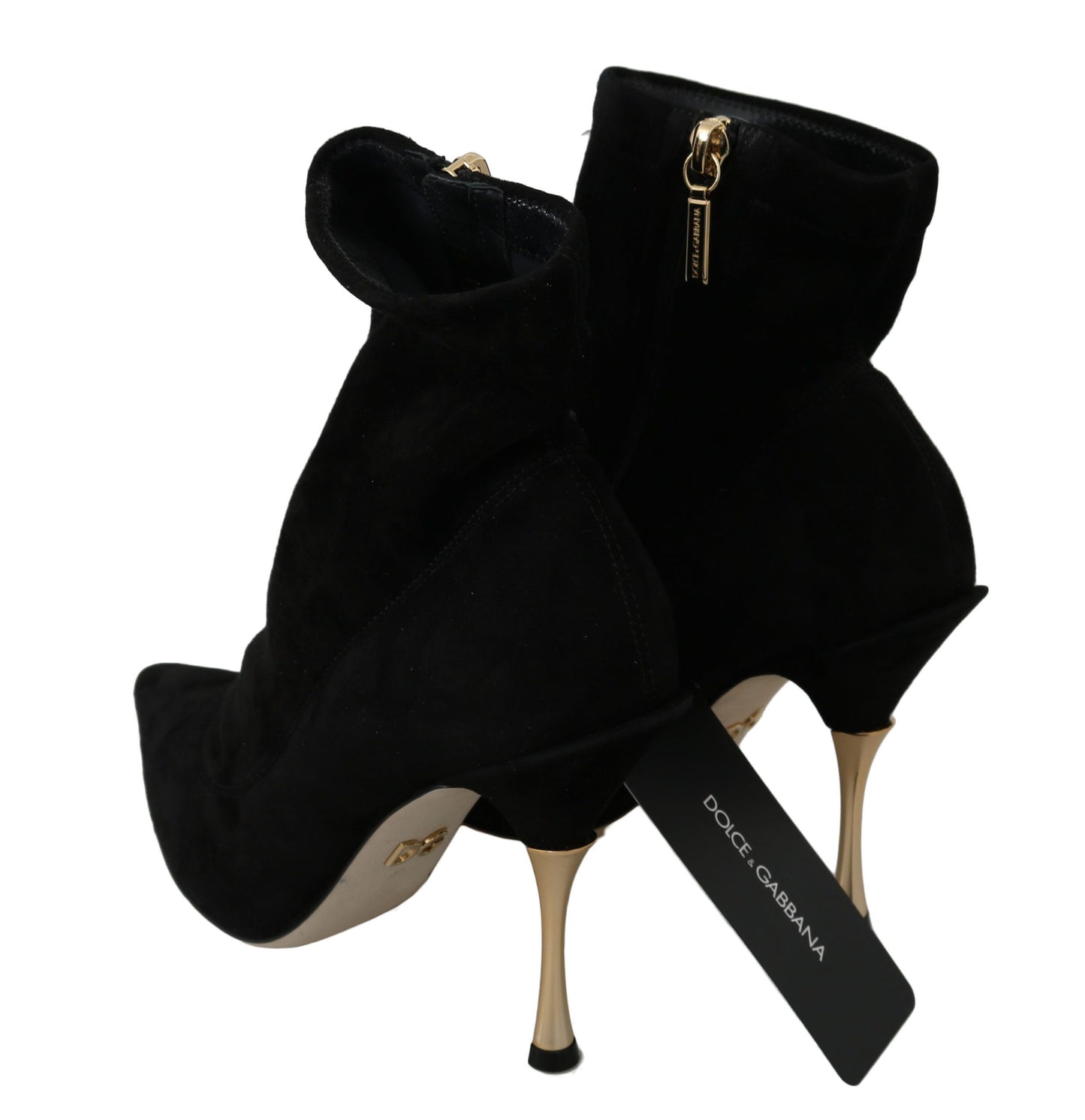 Dolce & Gabbana Elegant Suede Ankle Heels with Gold Accents