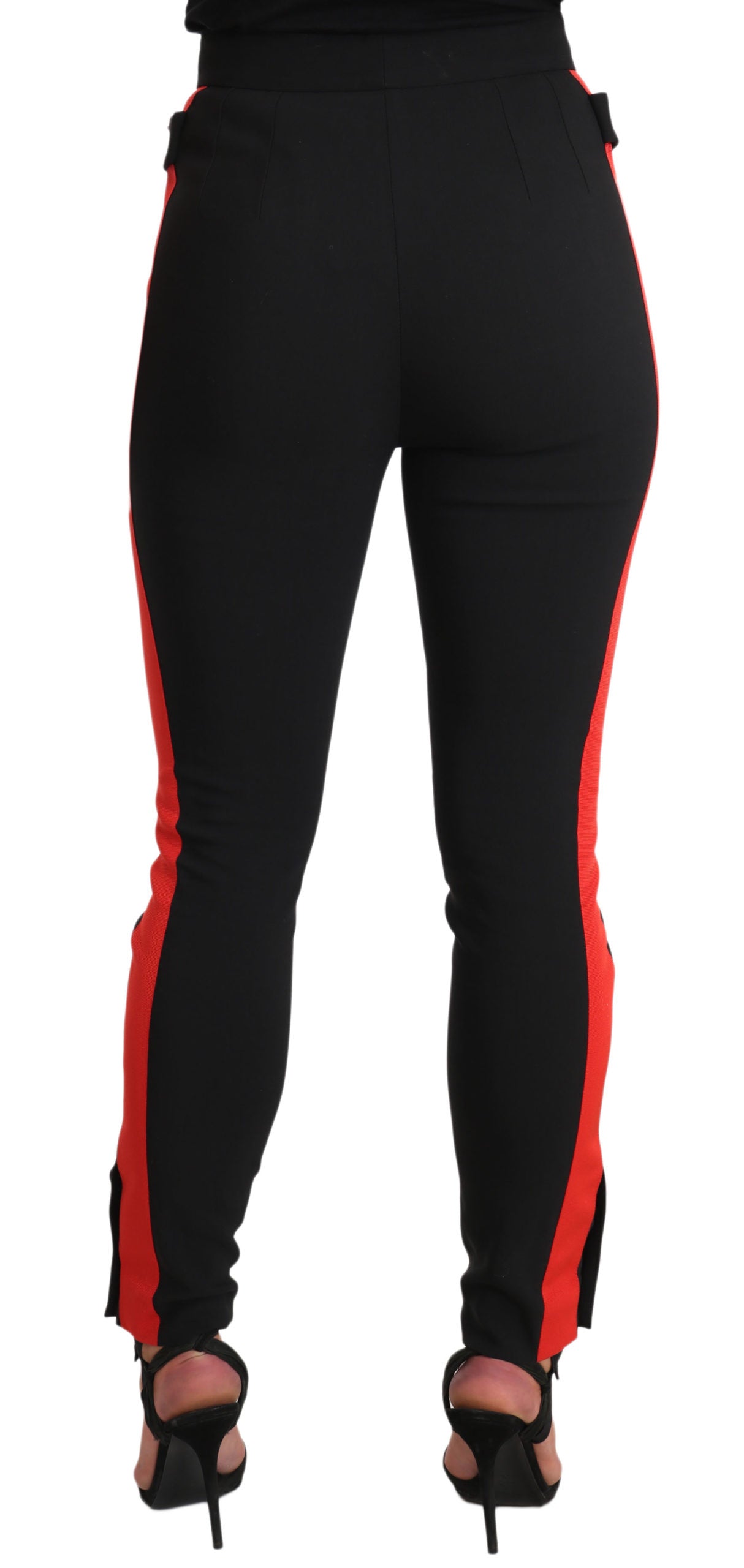 Dolce & Gabbana Chic Black Mid-Waist Skinny Pants with Red Stripe