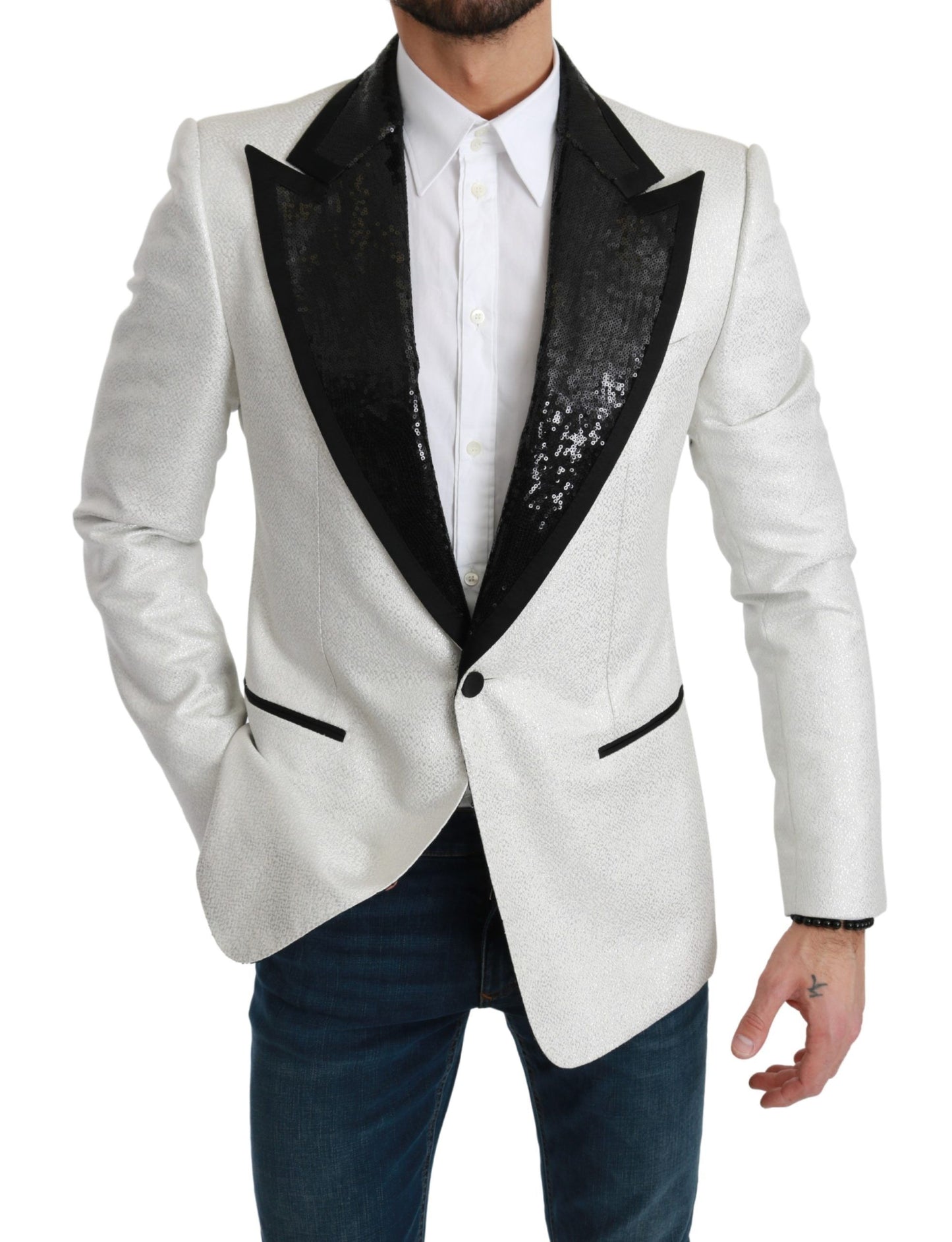 Dolce & Gabbana Elegant Monochrome Sequin Lapel Blazer