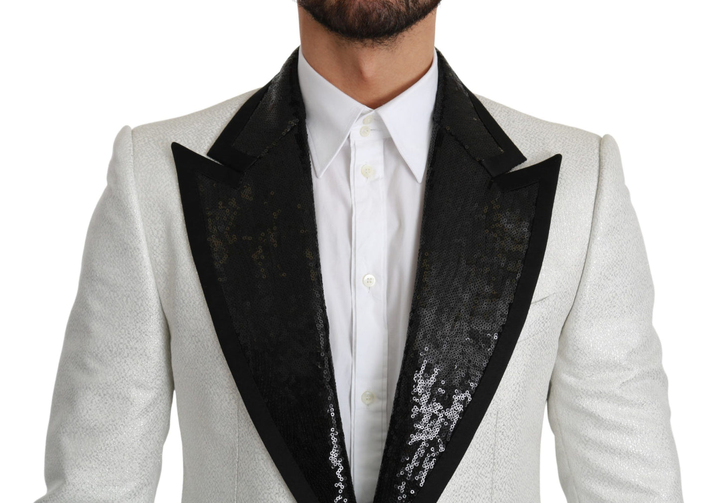 Dolce & Gabbana Elegant Monochrome Sequin Lapel Blazer