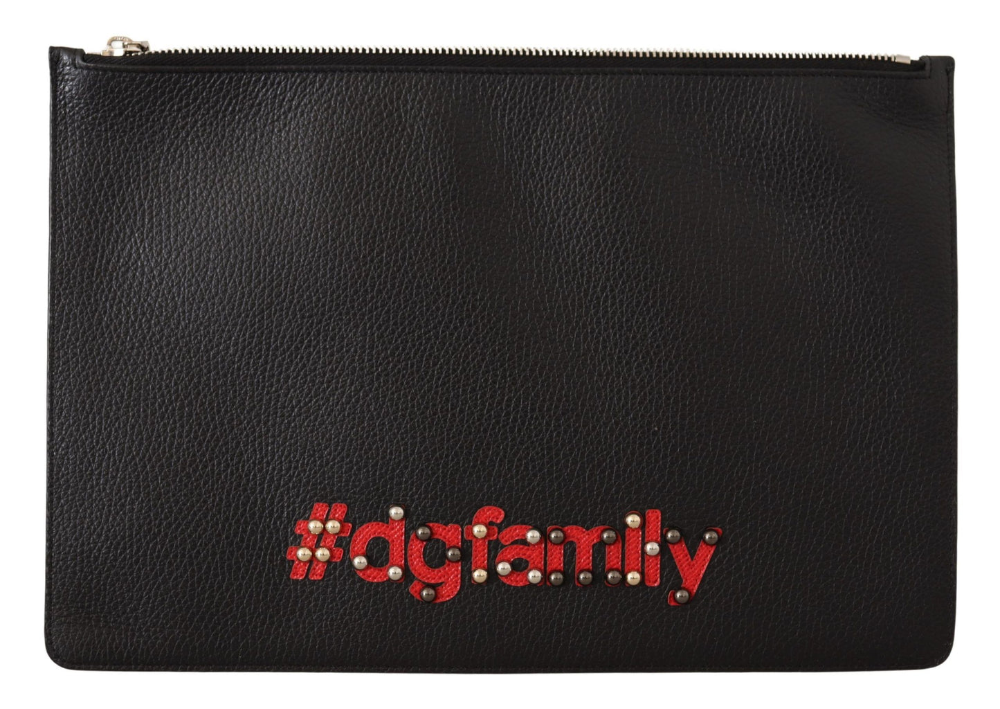 Dolce & Gabbana Elegant Black Leather Pouch with Silver Accents