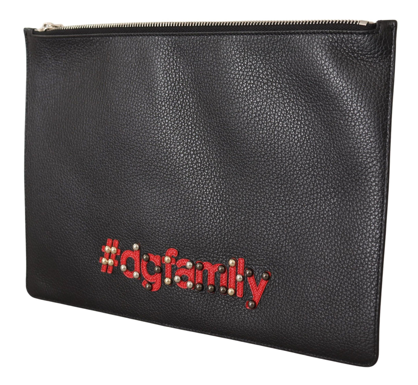 Dolce & Gabbana Elegant Black Leather Pouch with Silver Accents